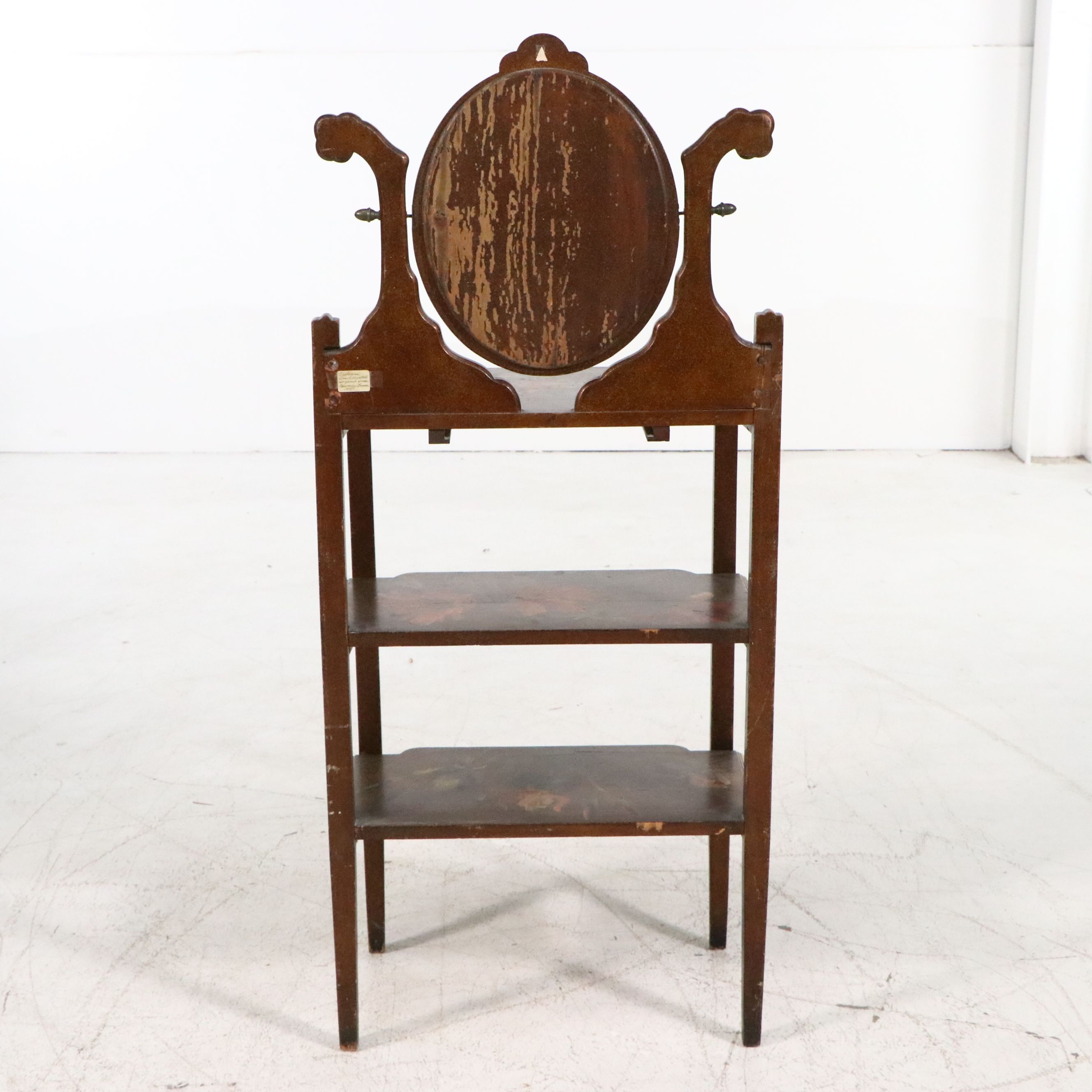 French Style Hand-Painted Floral Étagère with Tilting Oval Mirror, Early 20th C.