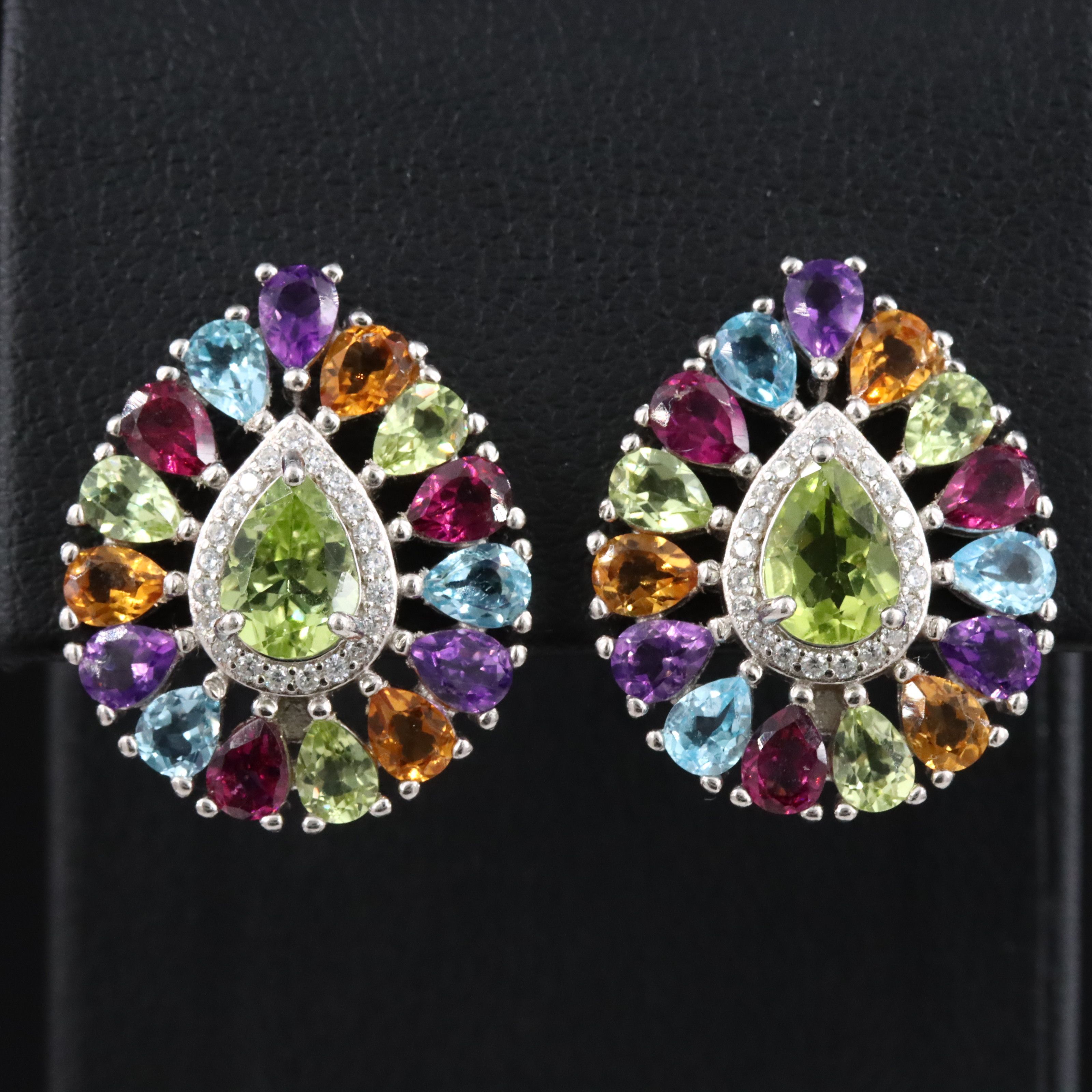 Sterling Peridot, Amethyst and Garnet Earrings