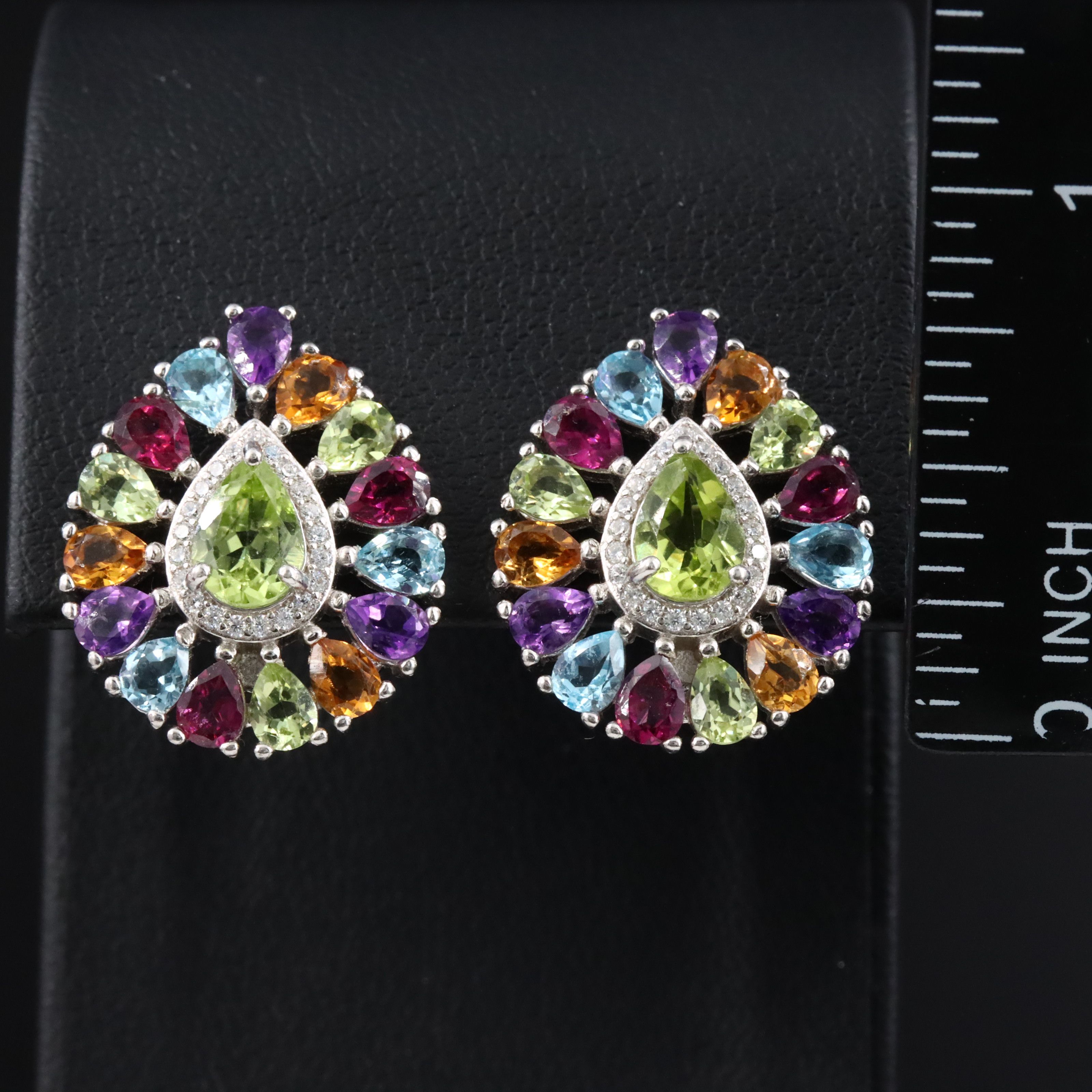 Sterling Peridot, Amethyst and Garnet Earrings