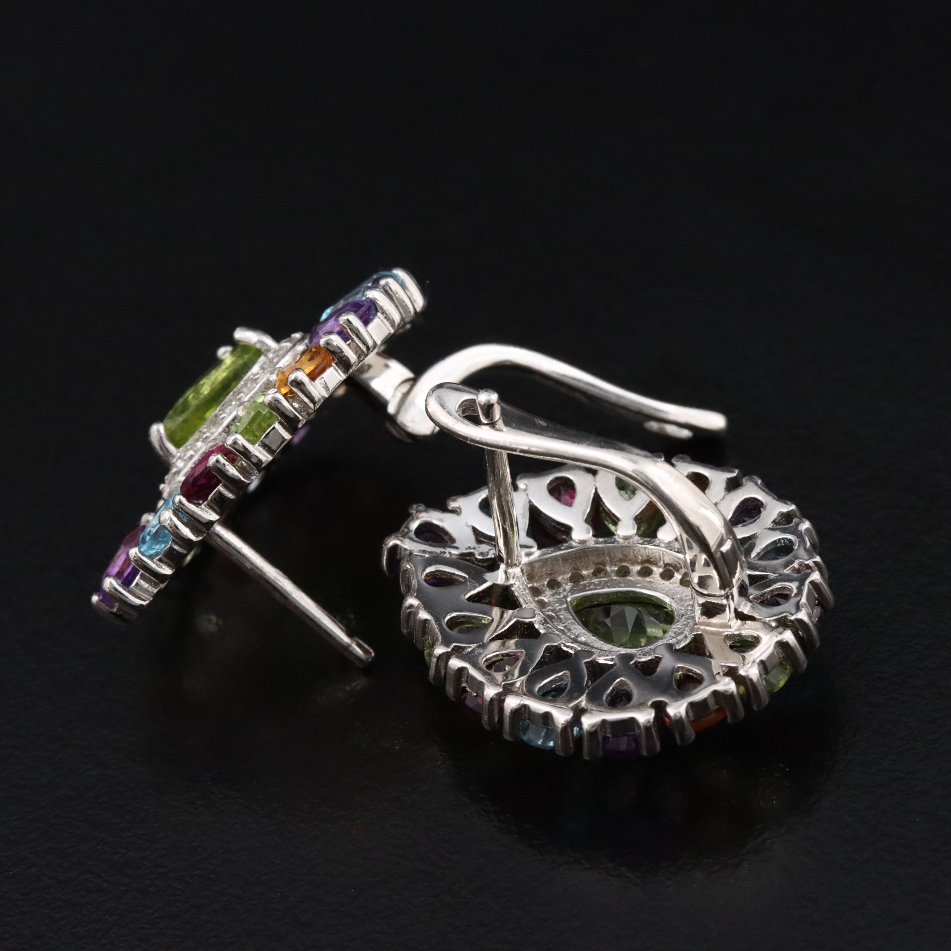 Sterling Peridot, Amethyst and Garnet Earrings