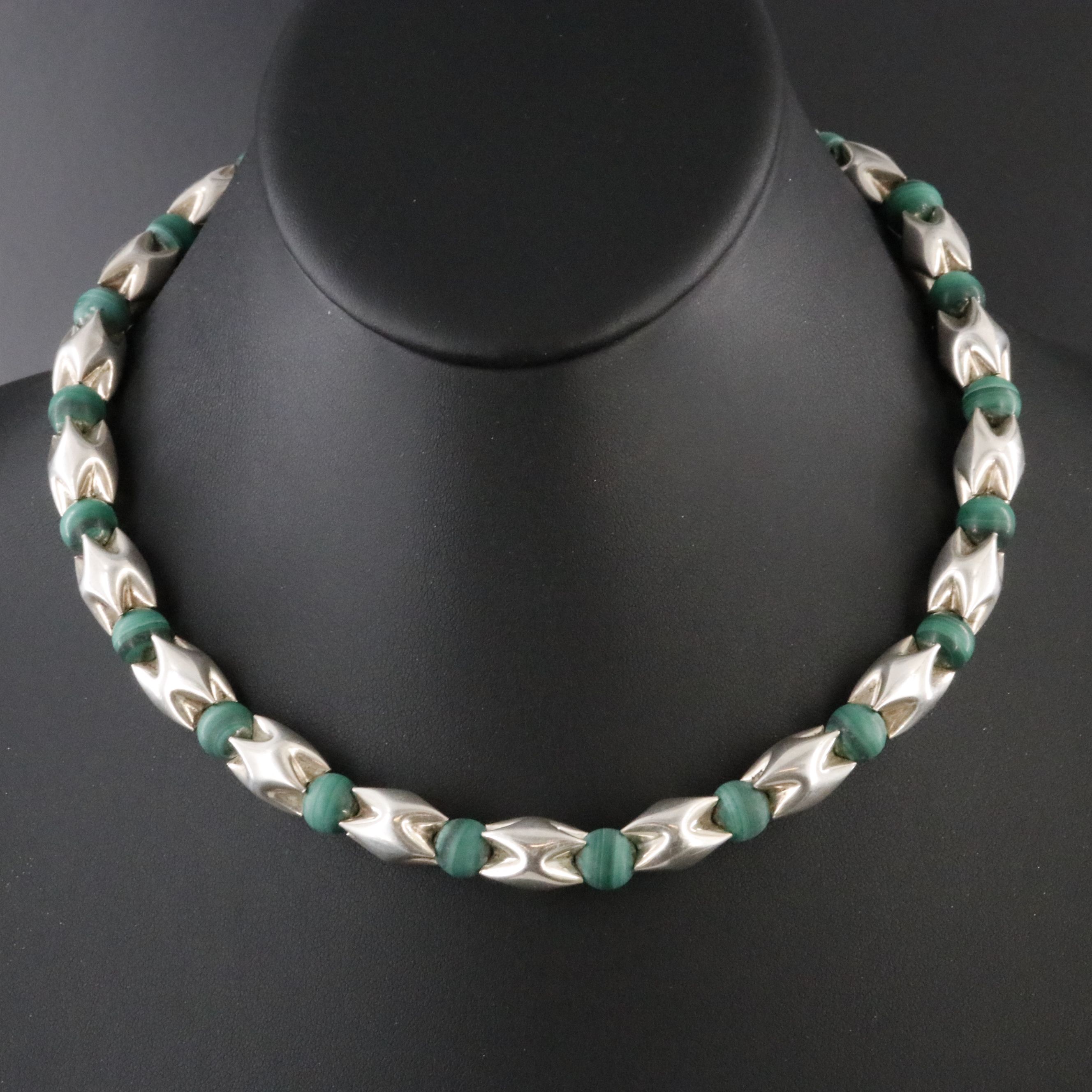 Modernist Style Sterling and Malachite Necklace
