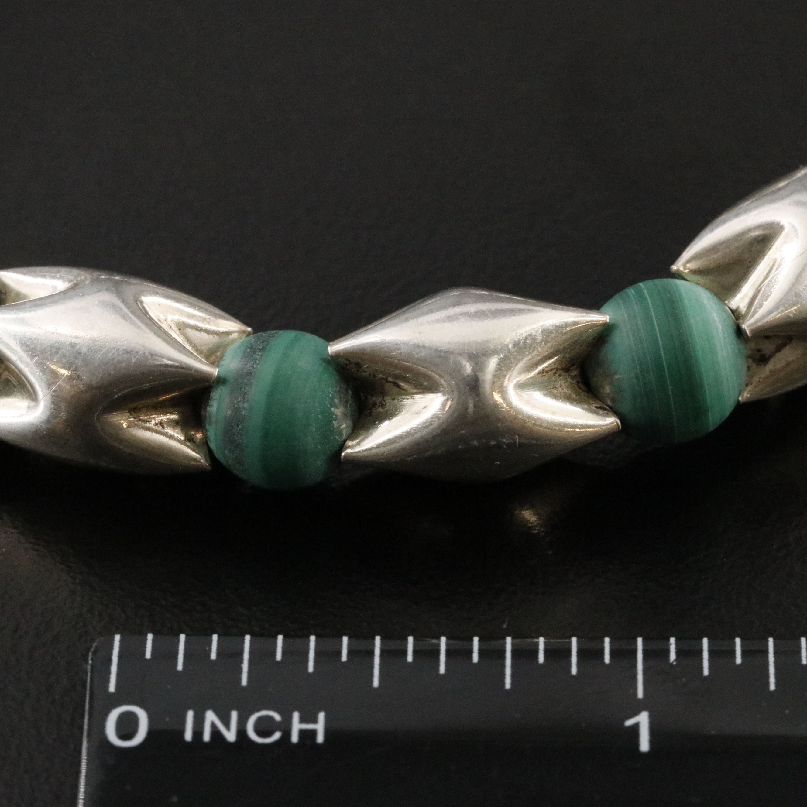 Modernist Style Sterling and Malachite Necklace