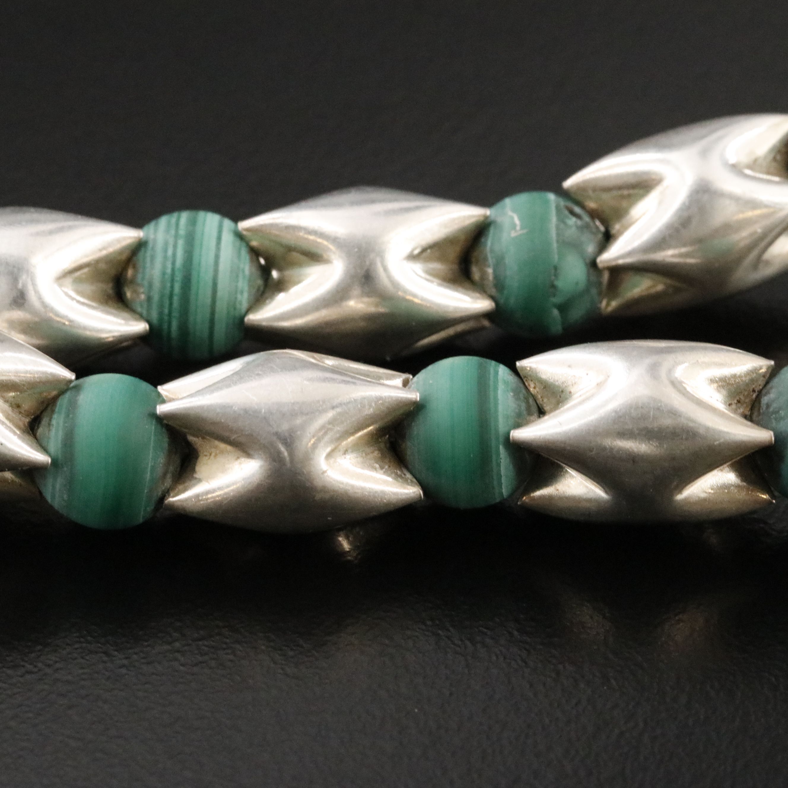 Modernist Style Sterling and Malachite Necklace