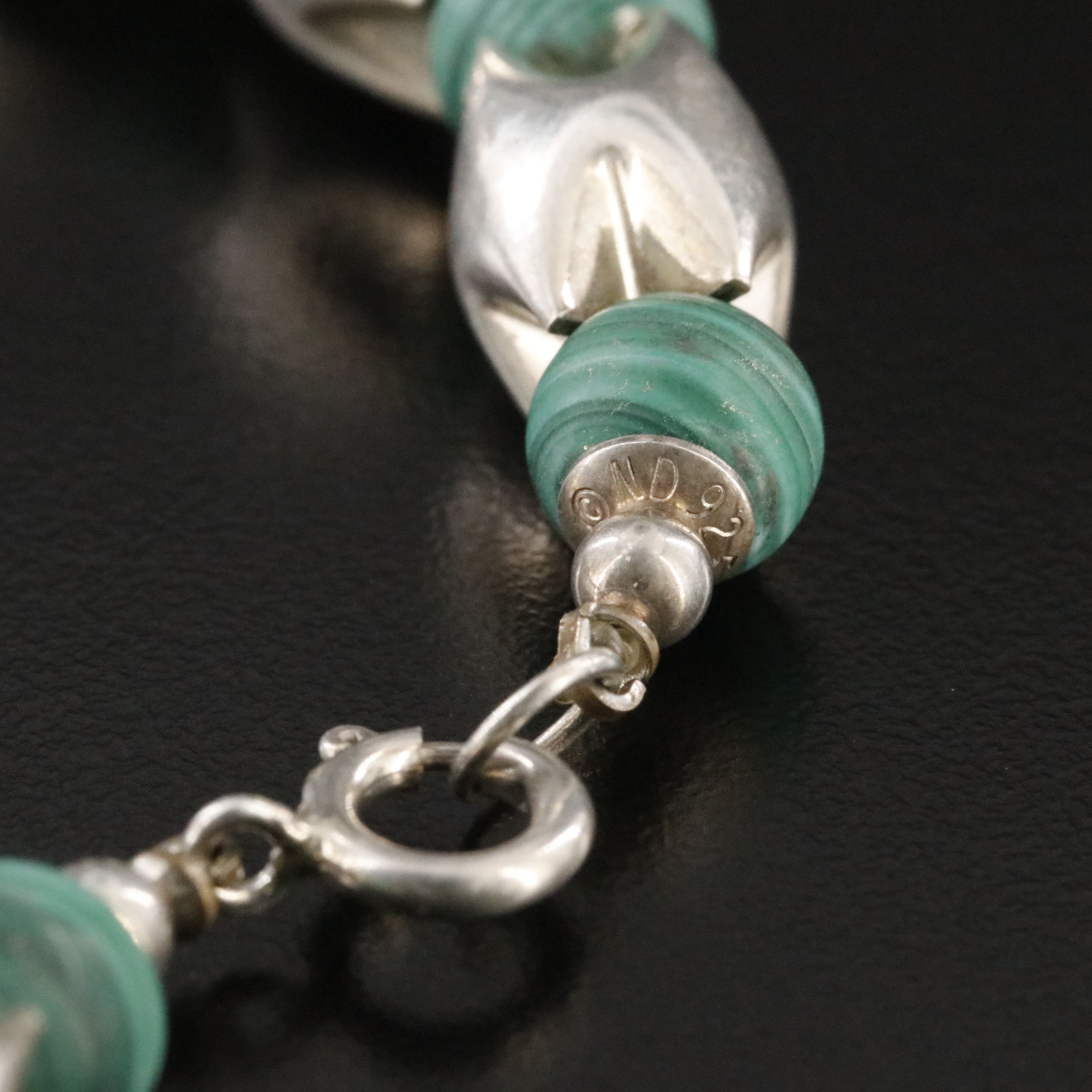 Modernist Style Sterling and Malachite Necklace