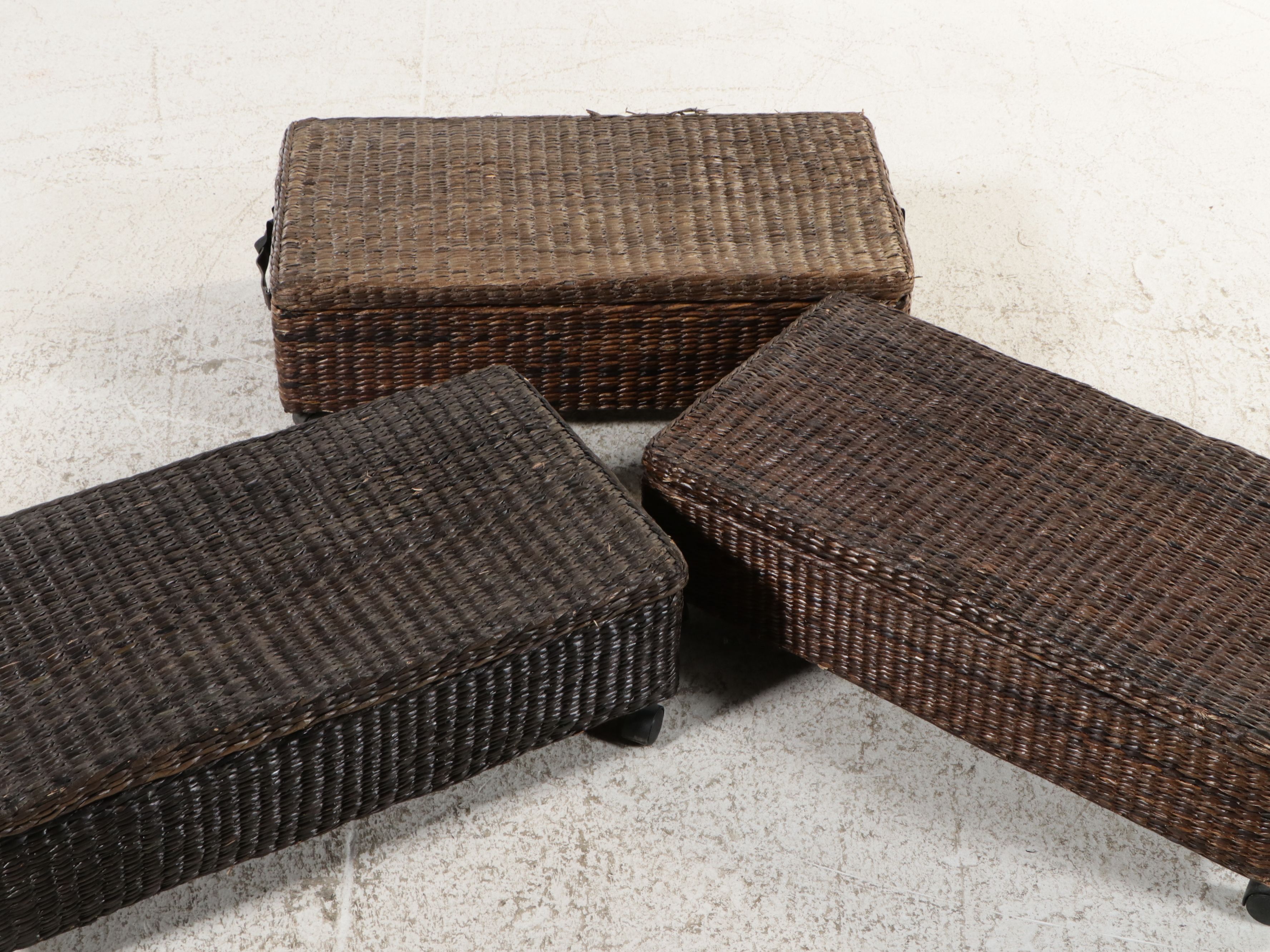 The Company Store Rattan Wicker Ottoman Footstools, Set of Three