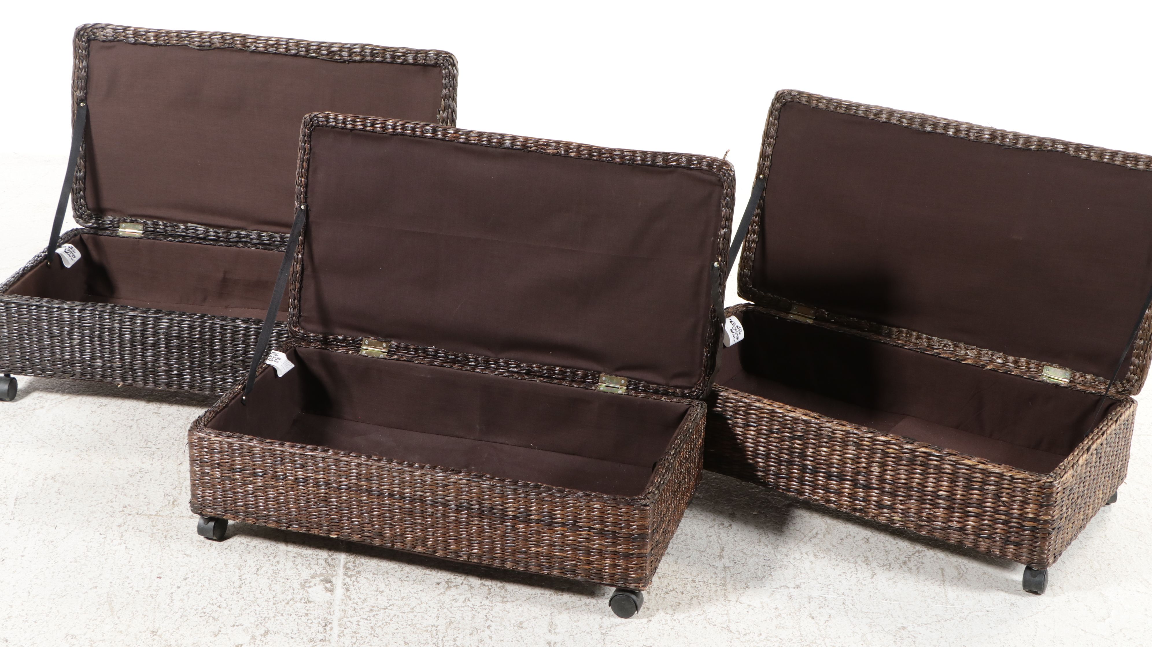The Company Store Rattan Wicker Ottoman Footstools, Set of Three