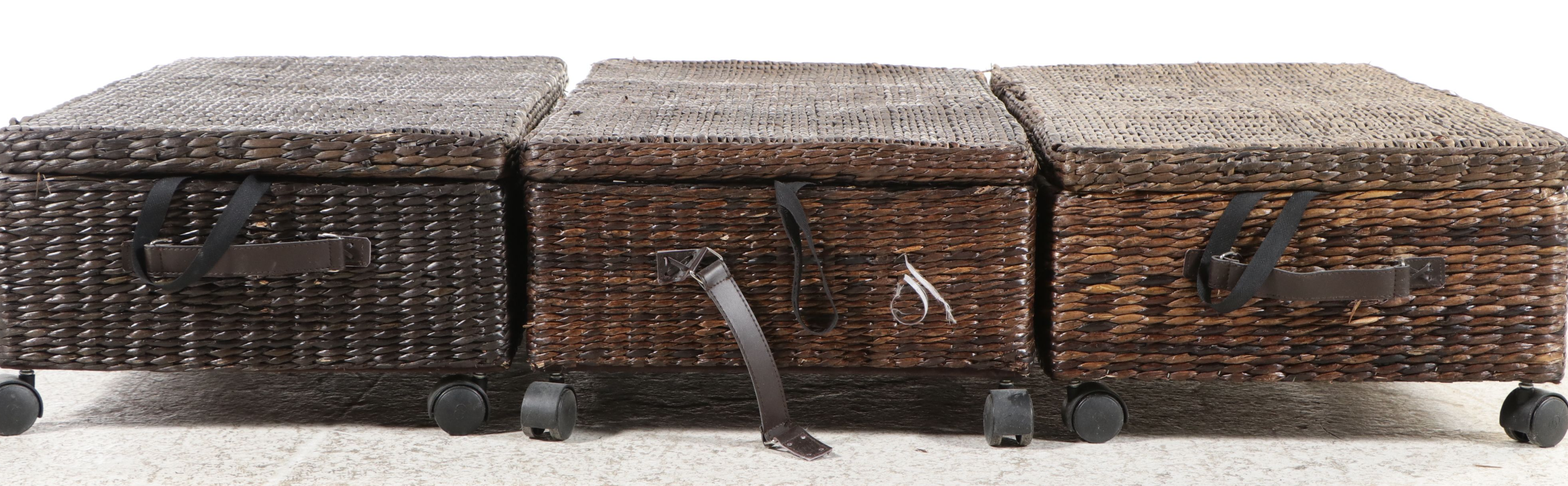 The Company Store Rattan Wicker Ottoman Footstools, Set of Three