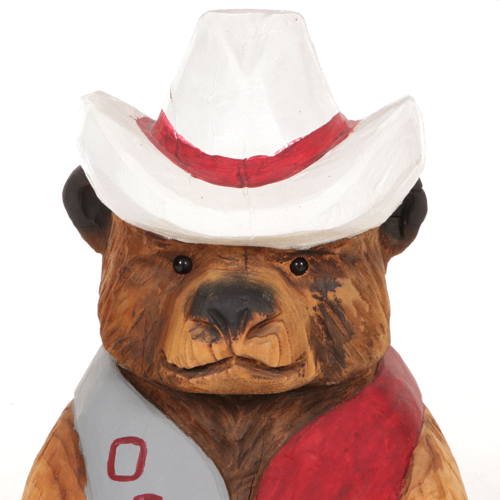 OSU Bear Wearing Cowboy Hat Carved and Painted Sculpture