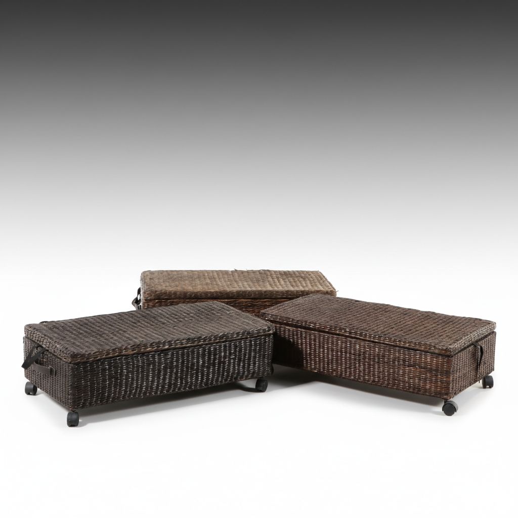 The Company Store Rattan Wicker Ottoman Footstools, Set of Three
