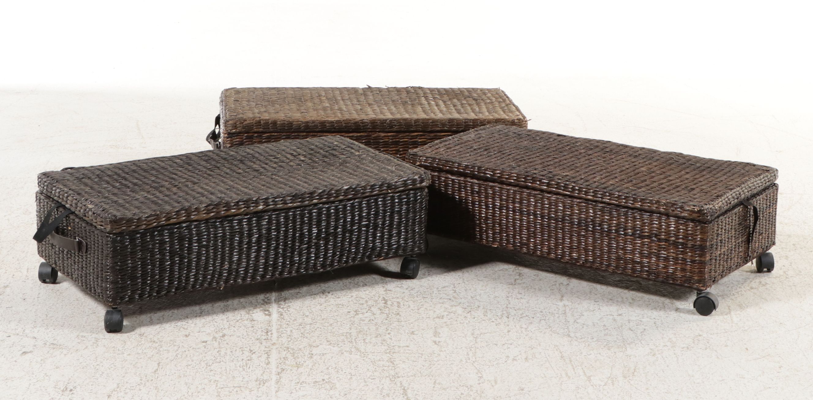 The Company Store Rattan Wicker Ottoman Footstools, Set of Three