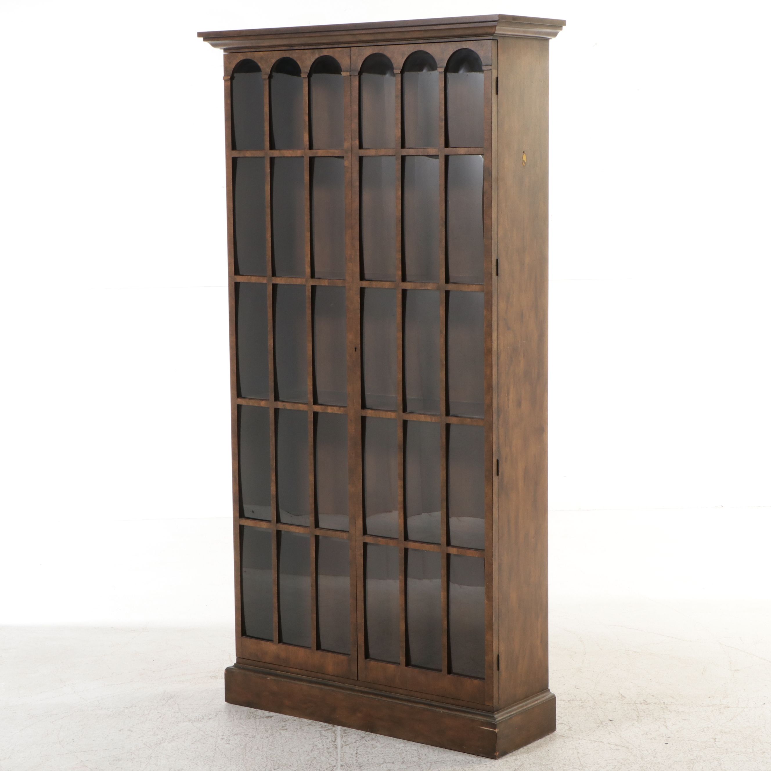 George III Style Burl Walnut Glass Front Cabinet