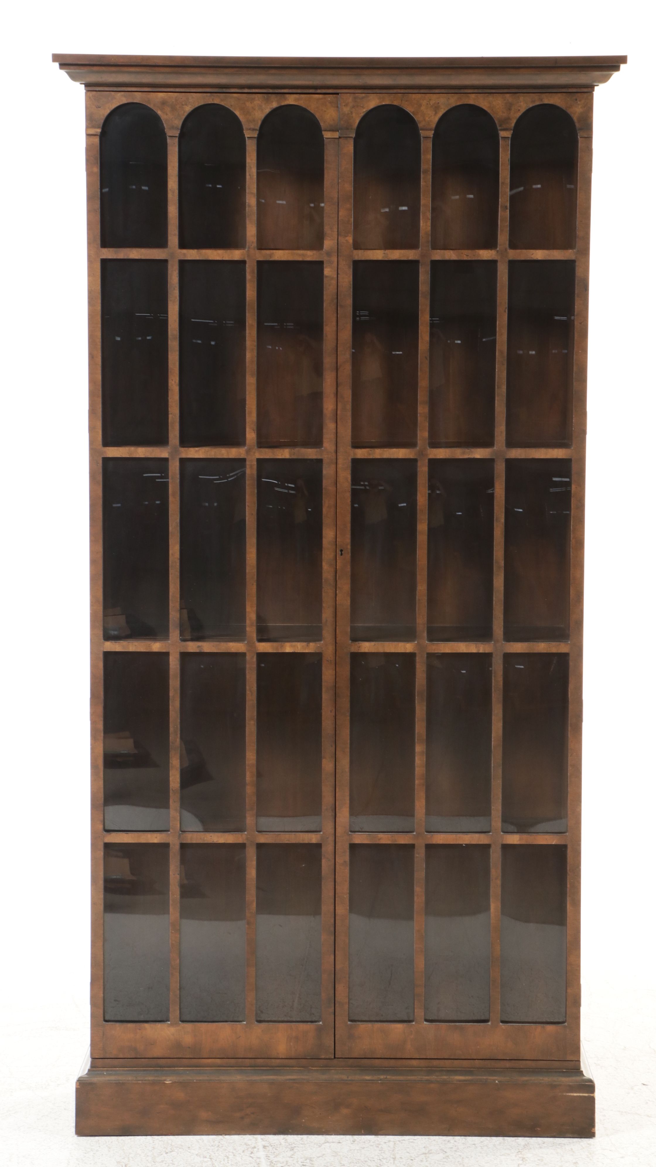 George III Style Burl Walnut Glass Front Cabinet