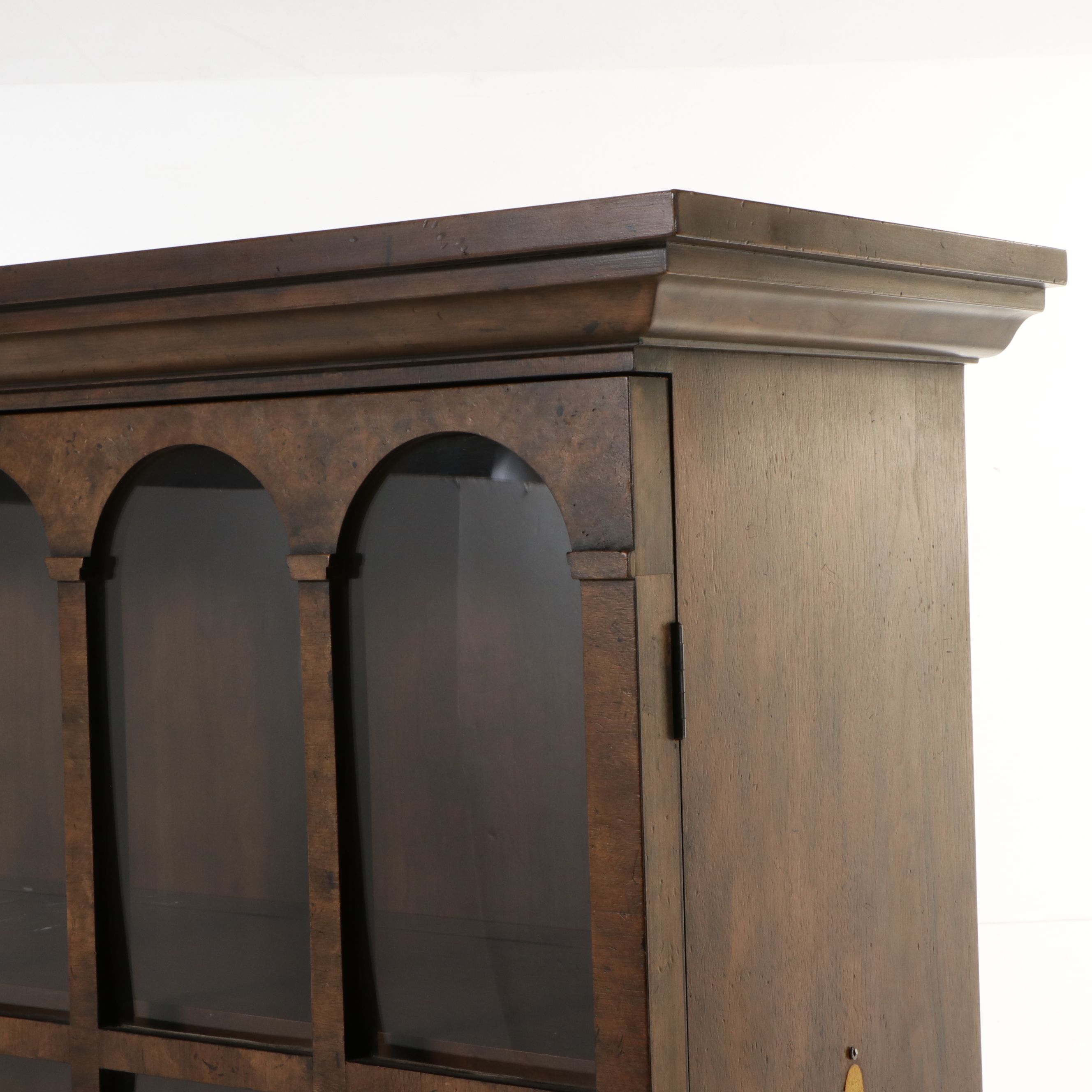 George III Style Burl Walnut Glass Front Cabinet