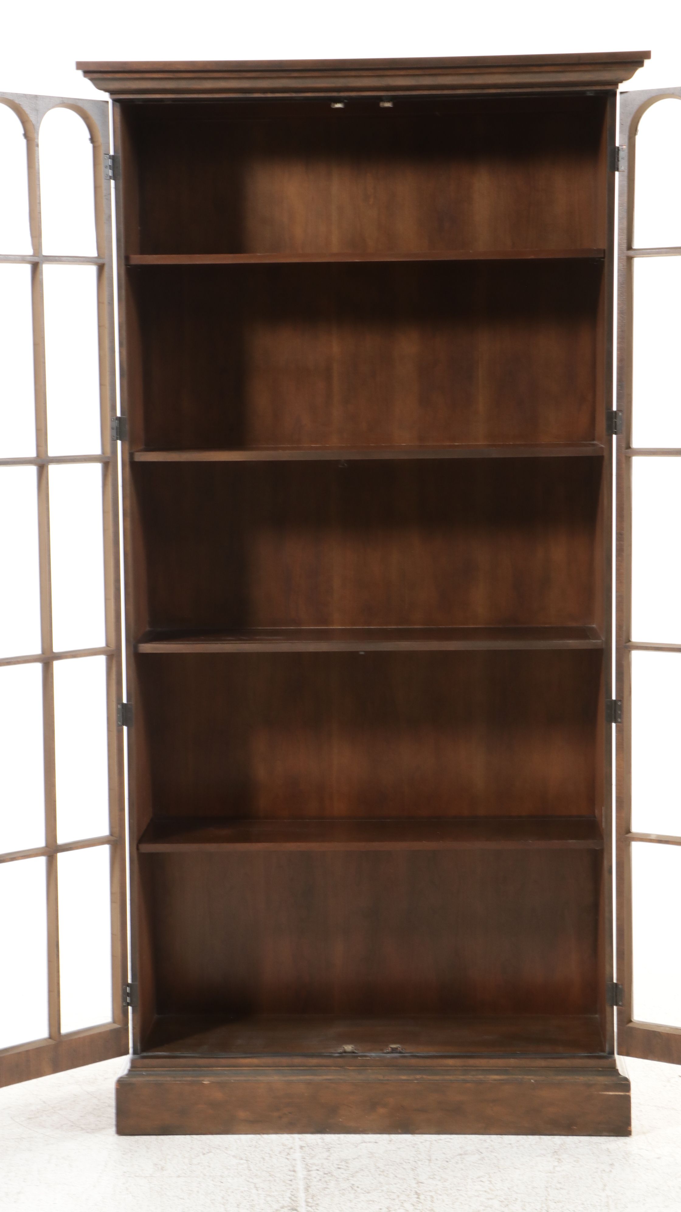 George III Style Burl Walnut Glass Front Cabinet