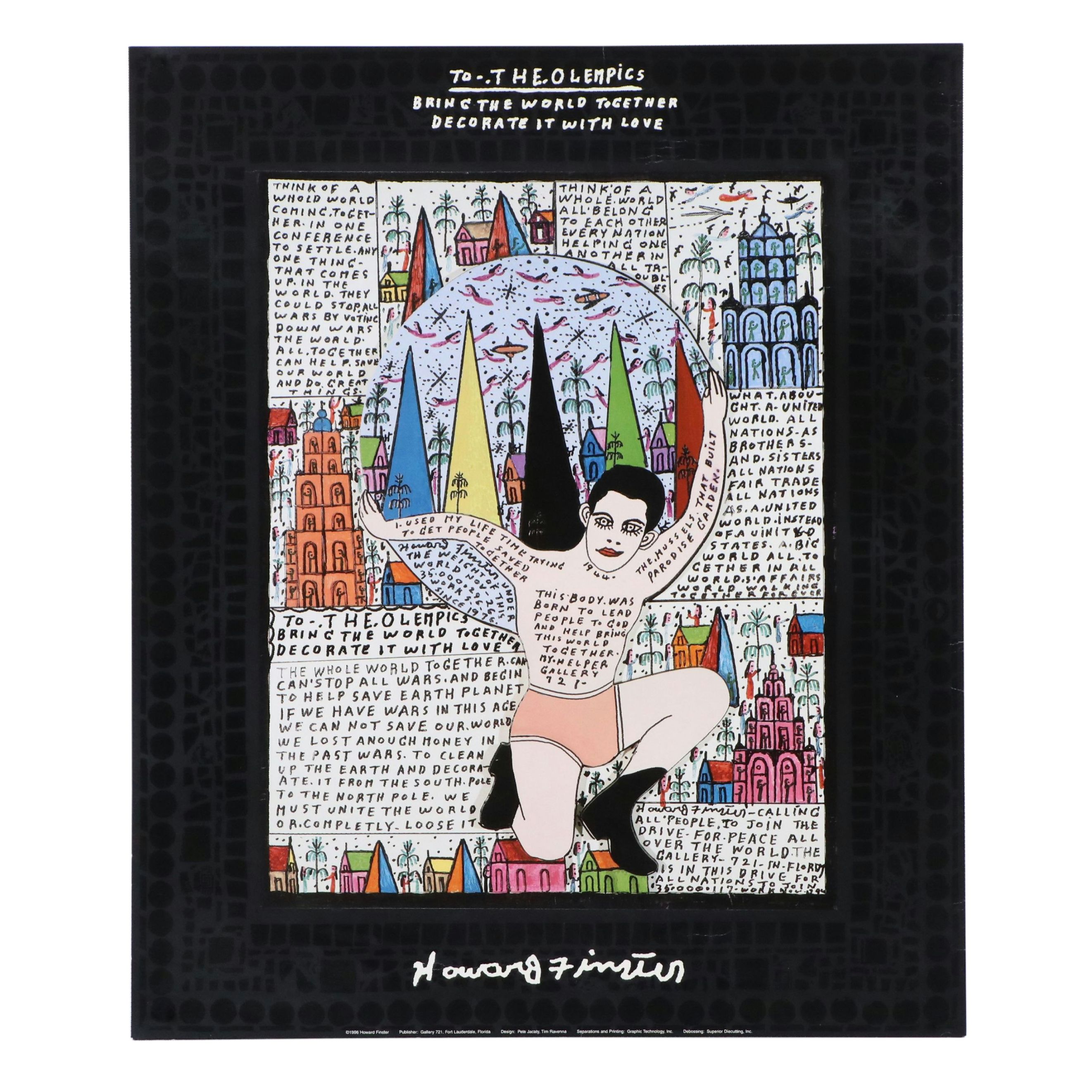 Howard Finster Offset Lithograph Olympics Poster, 1996