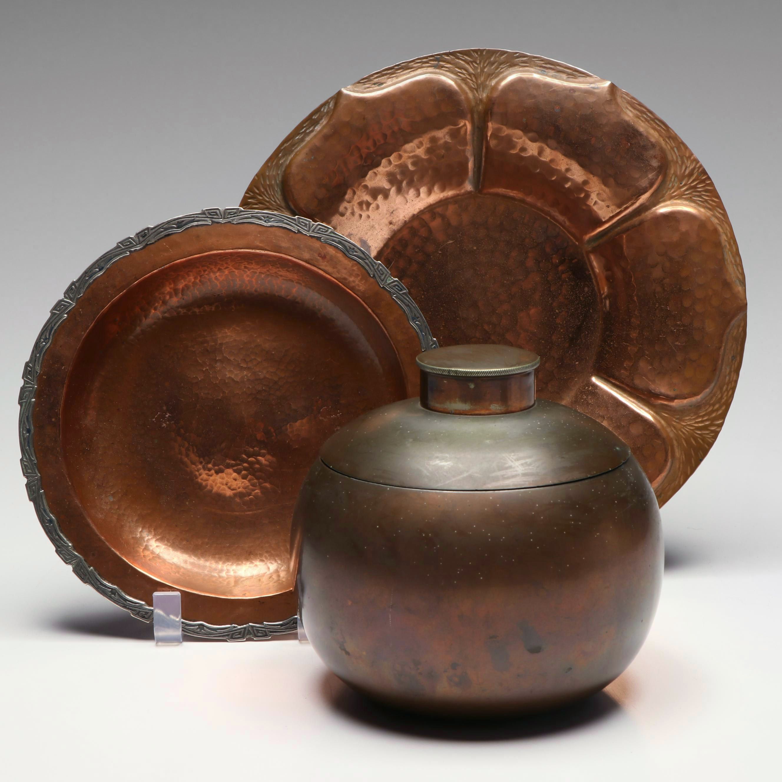 Arts & Crafts Style Robbins Co.  The Oxford  Humidor with Hammered Copper Trays