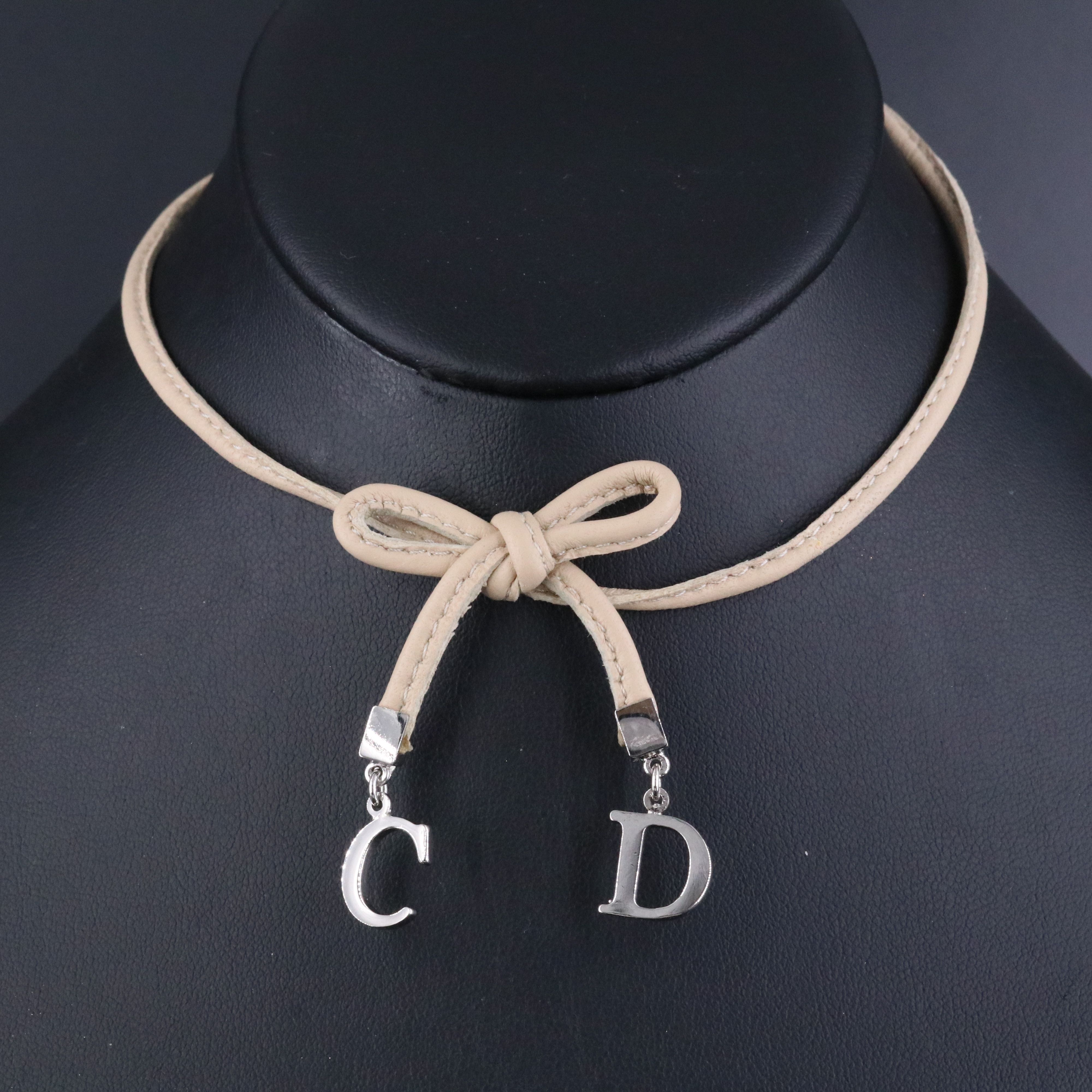 Christian Dior CD Leather Bow Choker Necklace