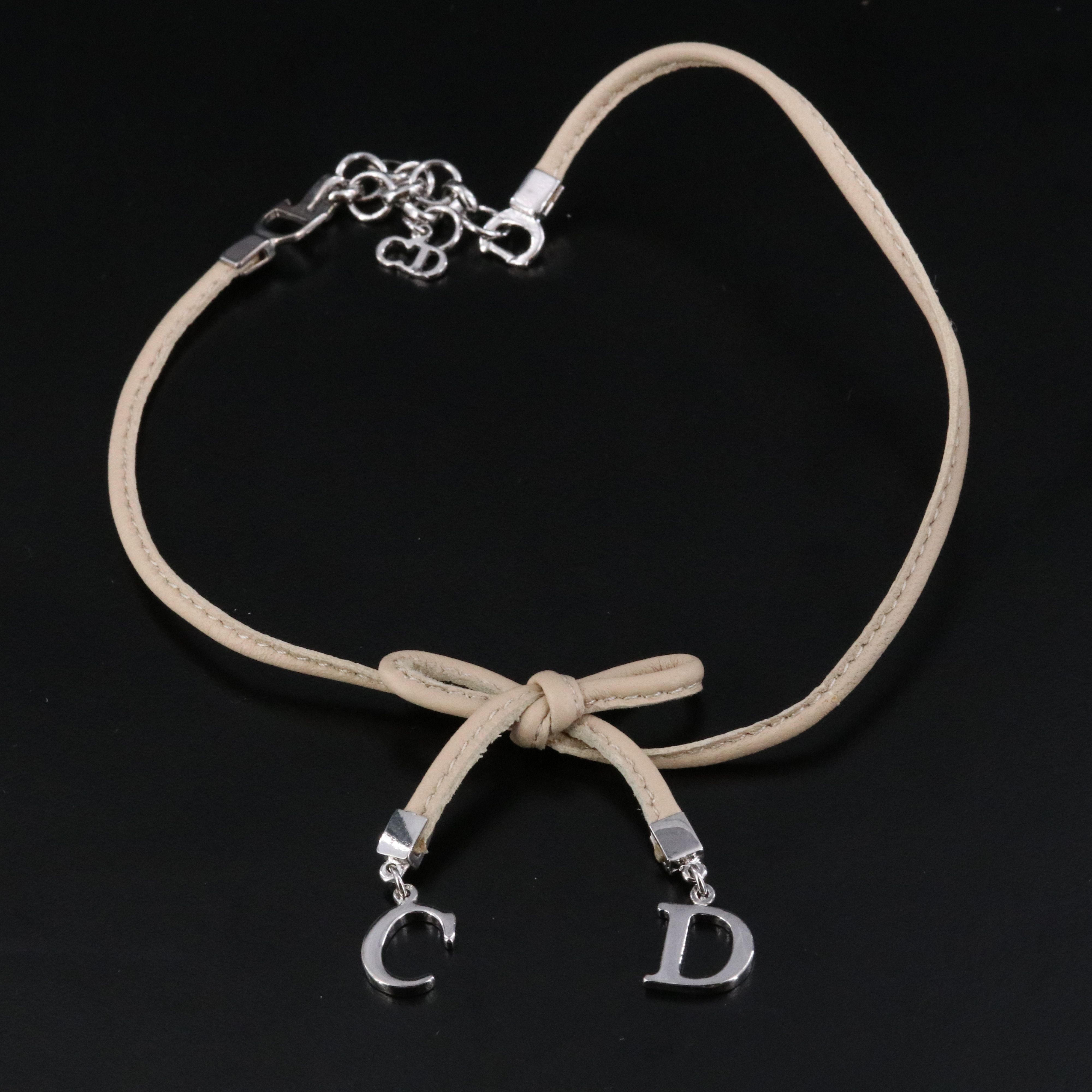 Christian Dior CD Leather Bow Choker Necklace