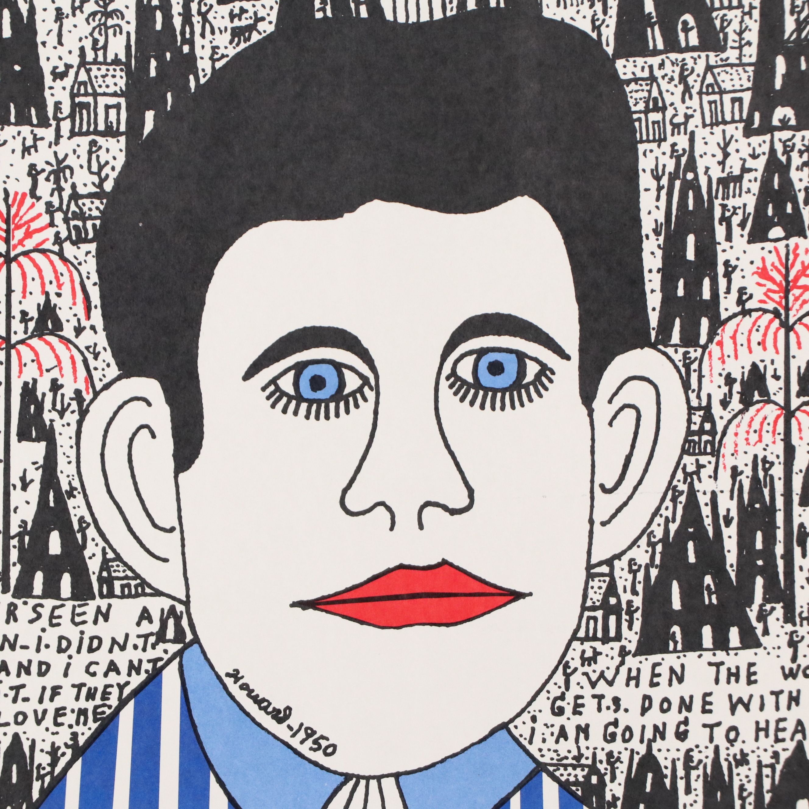 Howard Finster Lithograph "Self Portrait as a Boy"