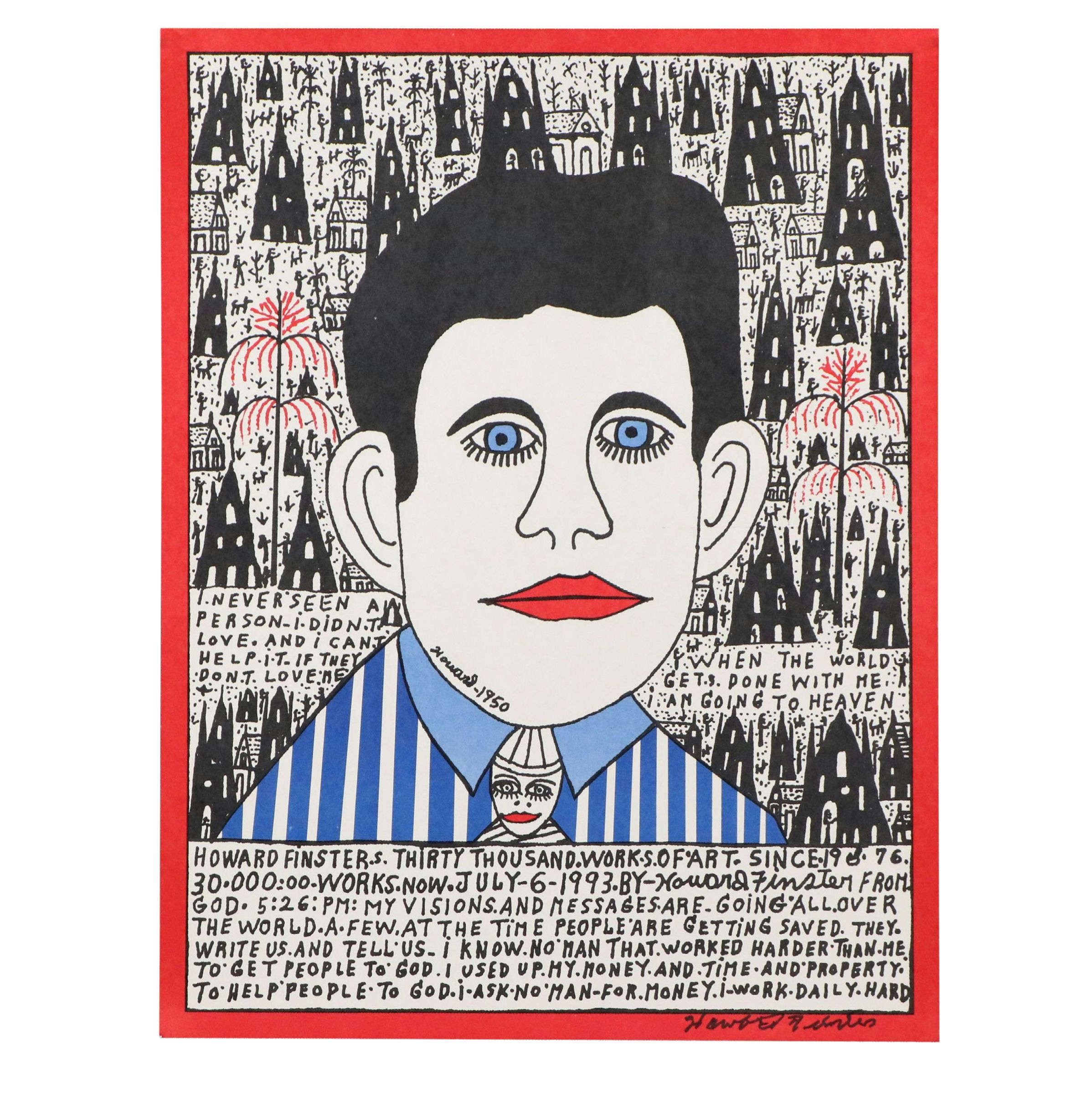 Howard Finster Lithograph "Self Portrait as a Boy"