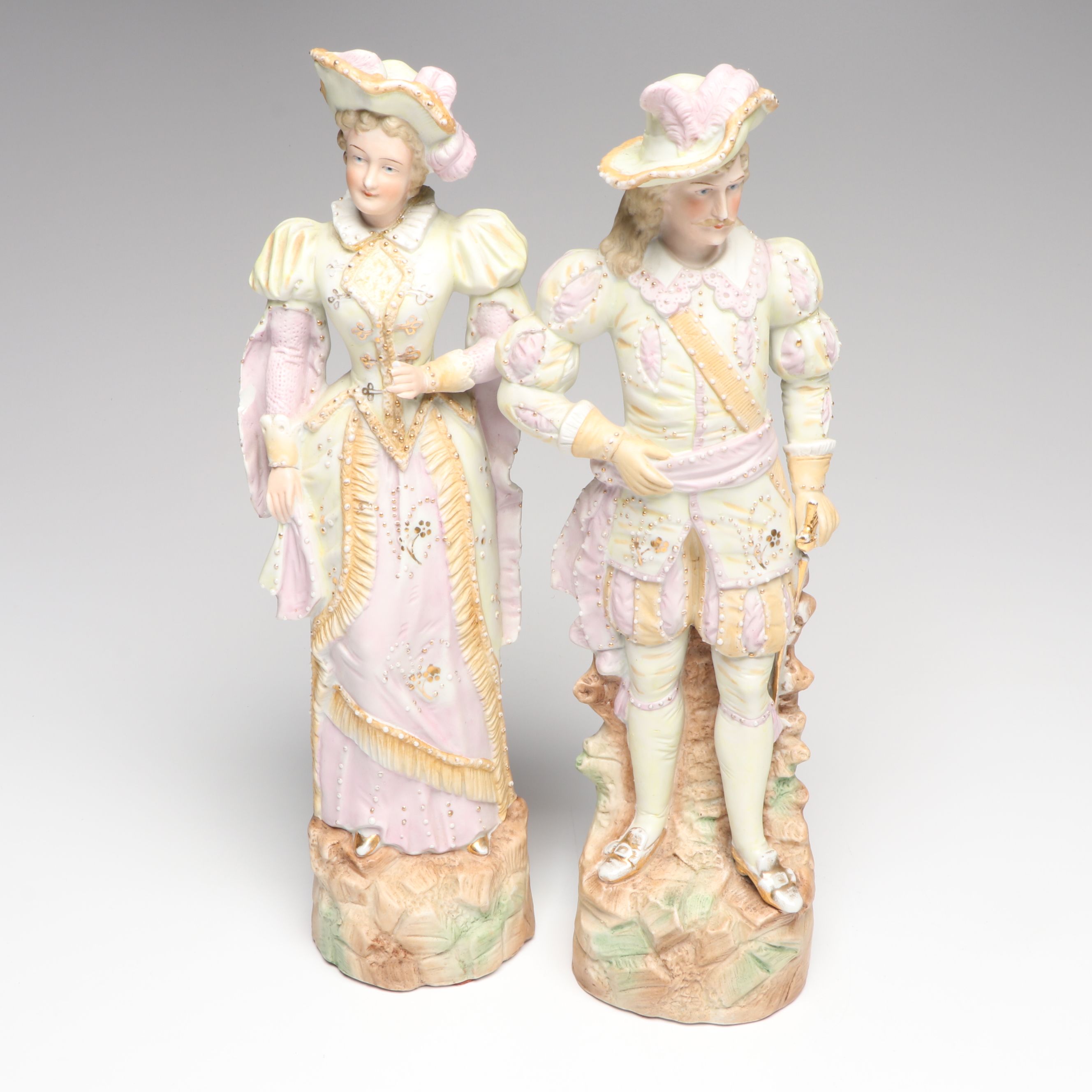 Pair of European Victorian Style Bisque Porcelain Figurines