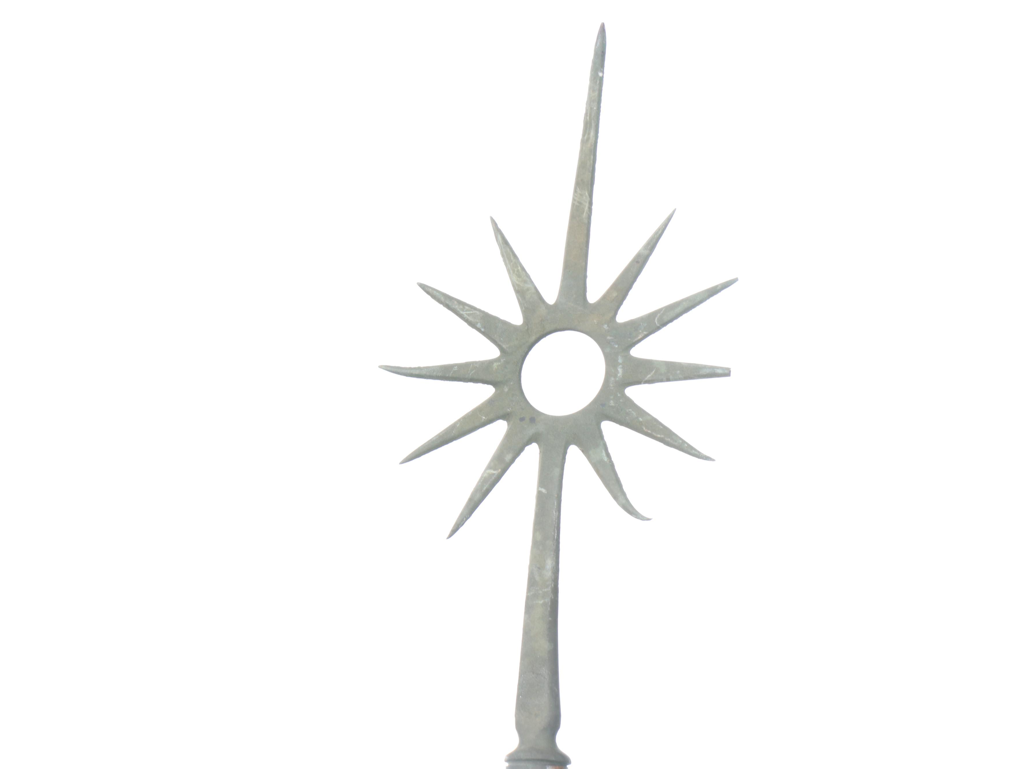 Antique Copper Lightning Rod with Sunburst Finial and Amethyst Glass Ball