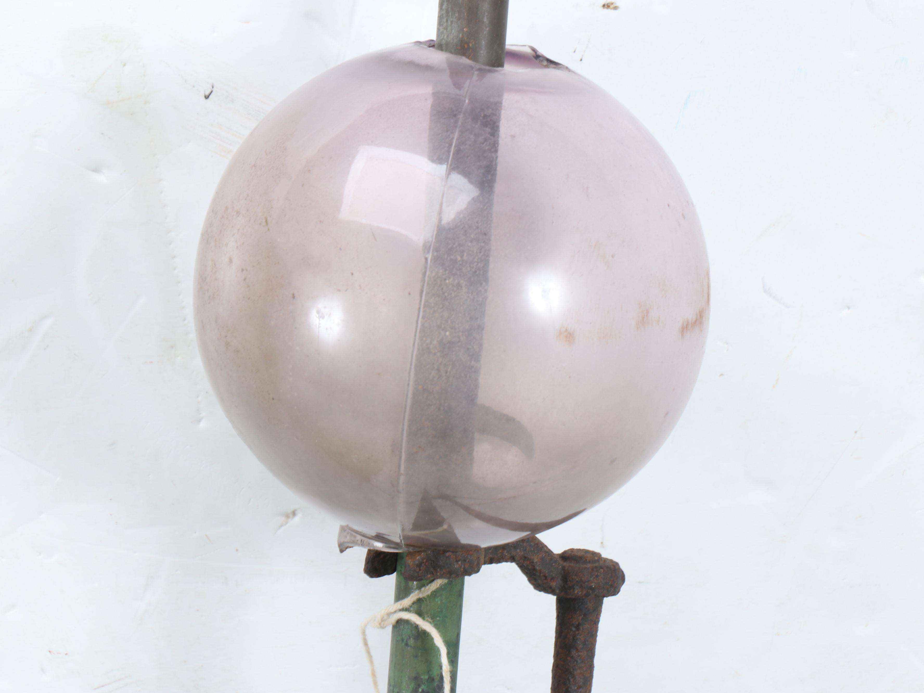 Antique Copper Lightning Rod with Sunburst Finial and Amethyst Glass Ball