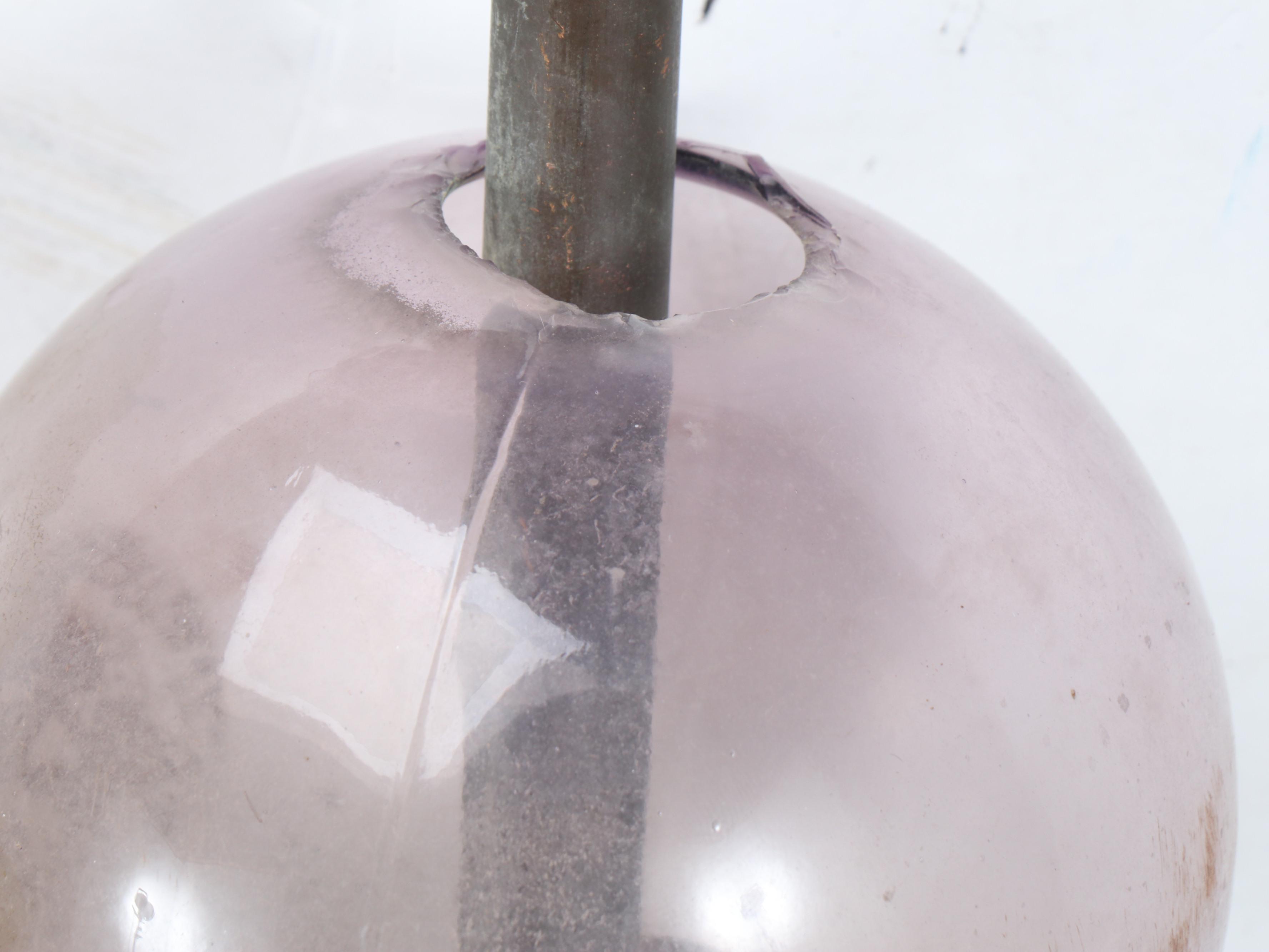 Antique Copper Lightning Rod with Sunburst Finial and Amethyst Glass Ball