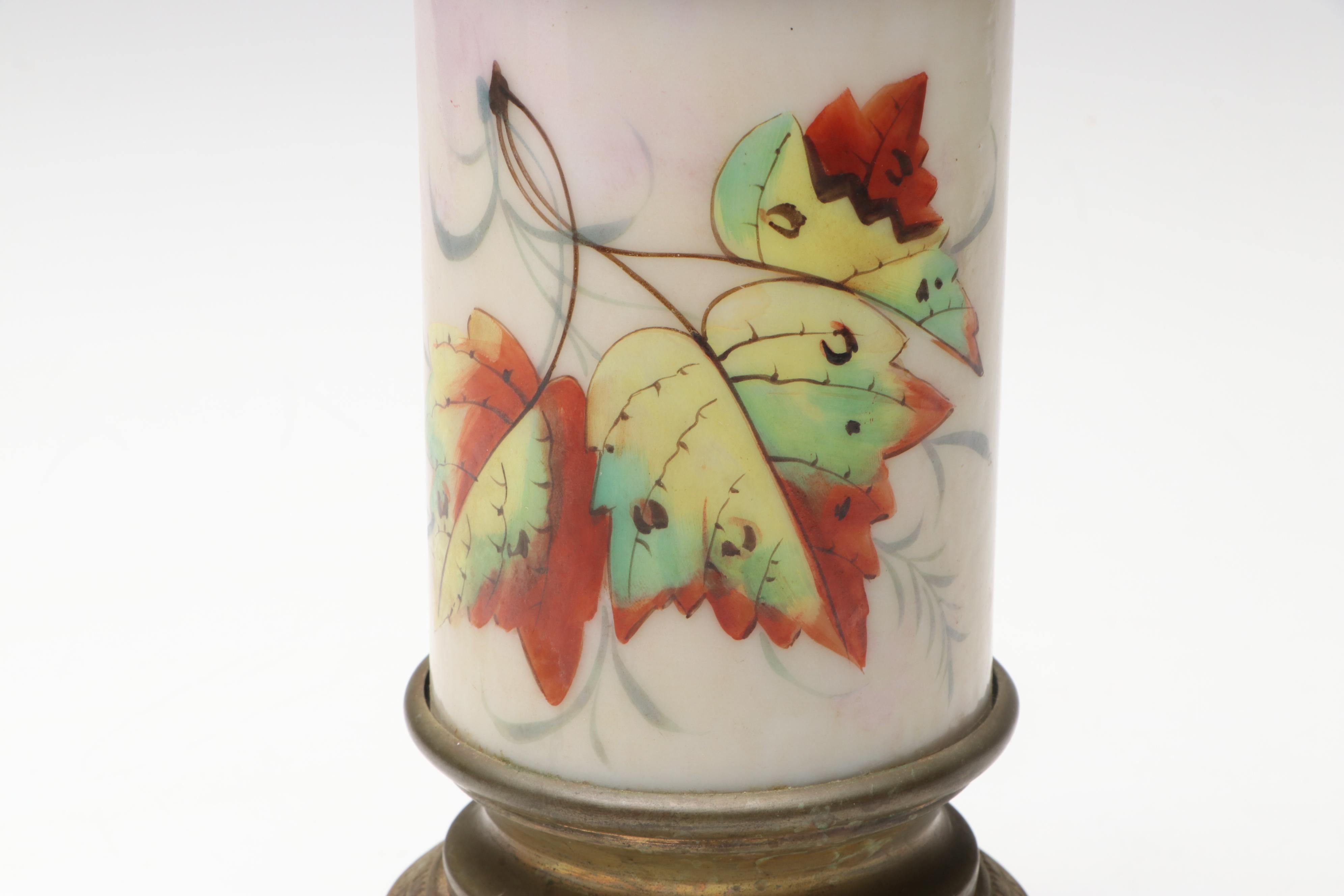 Hand-Painted Ceramic and Brass Table Lamp with Beaded Silk Shade
