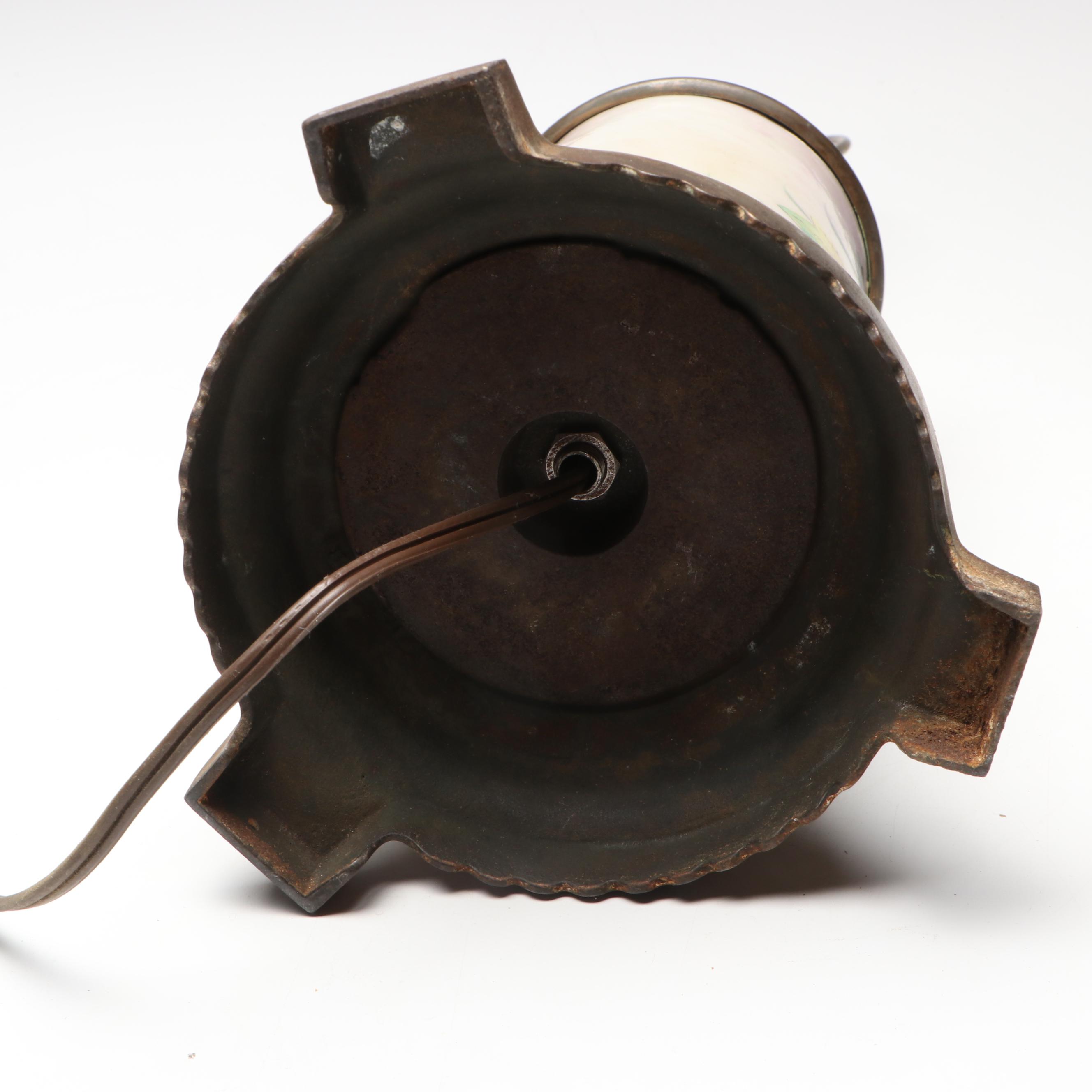 Hand-Painted Ceramic and Brass Table Lamp with Beaded Silk Shade