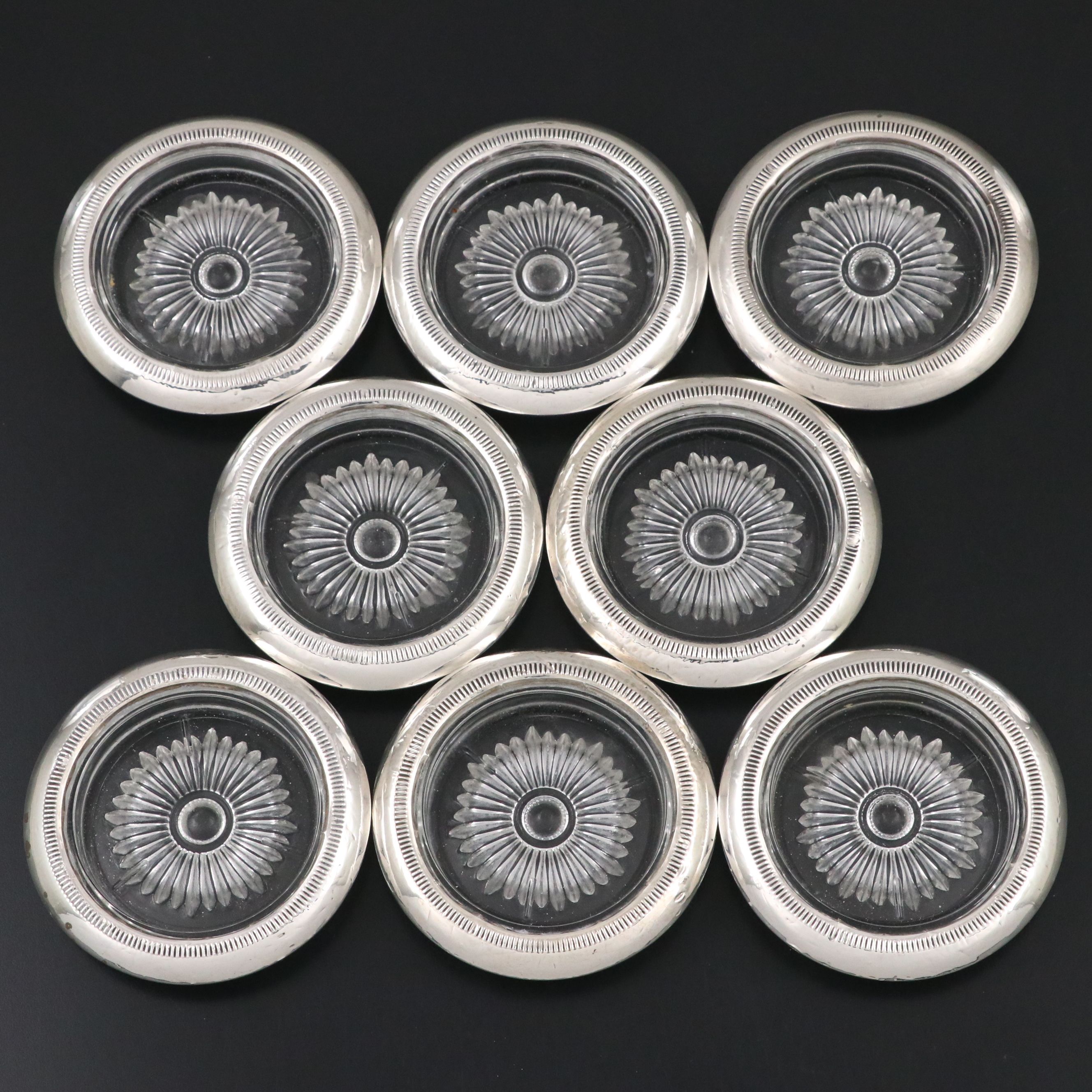 Sterling Silver Rim Starburst Glass Coasters