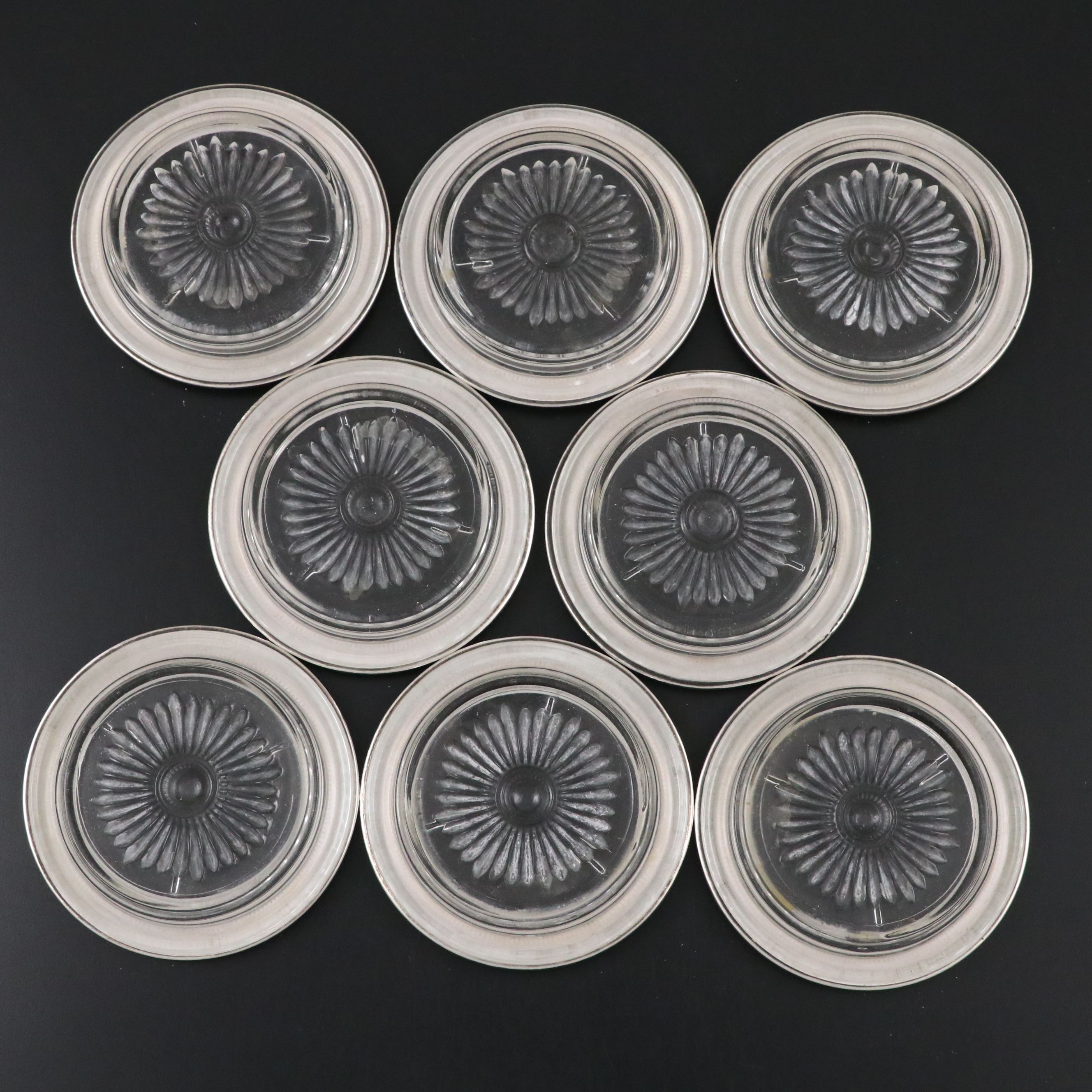 Sterling Silver Rim Starburst Glass Coasters