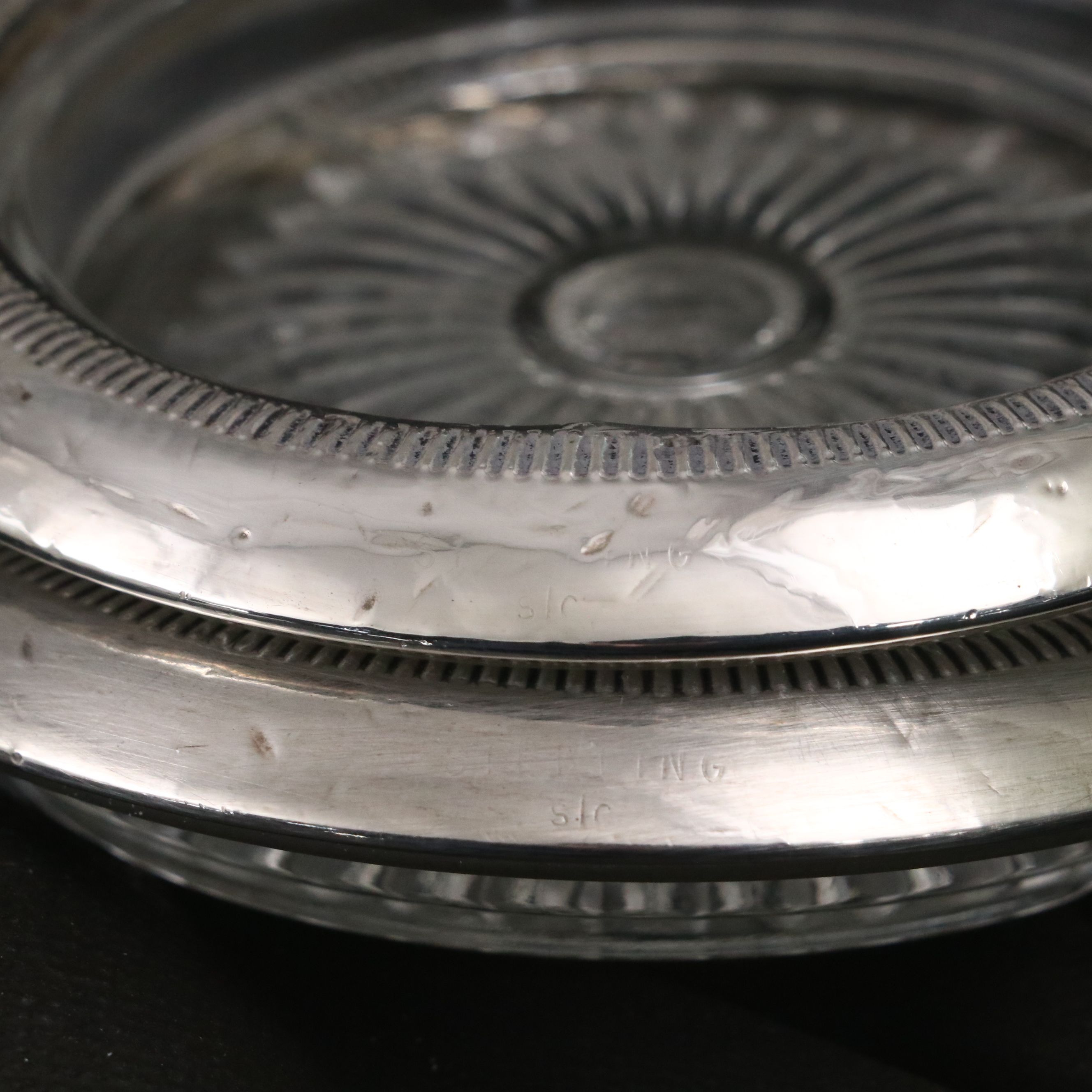 Sterling Silver Rim Starburst Glass Coasters