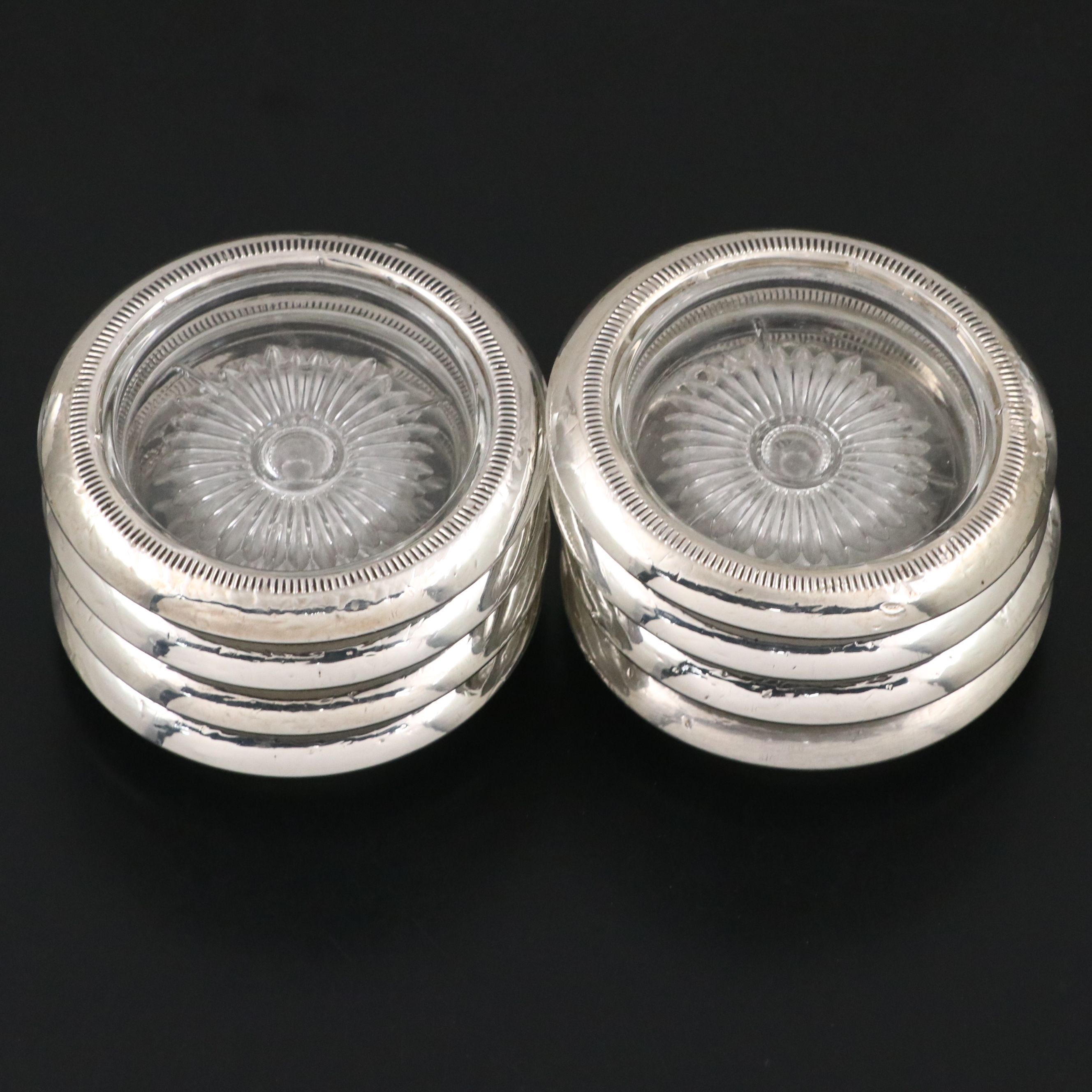 Sterling Silver Rim Starburst Glass Coasters