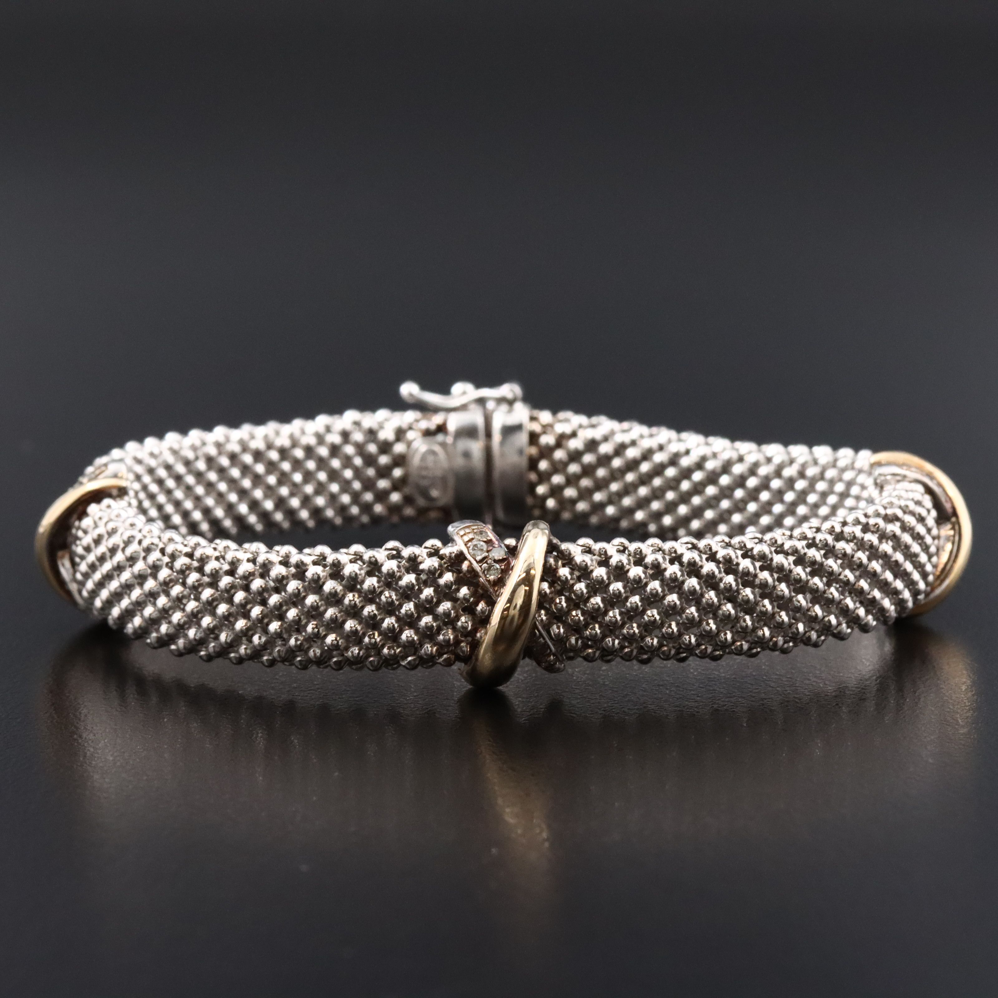 Sterling Mesh Triple X Station Bracelet with Diamond Accents