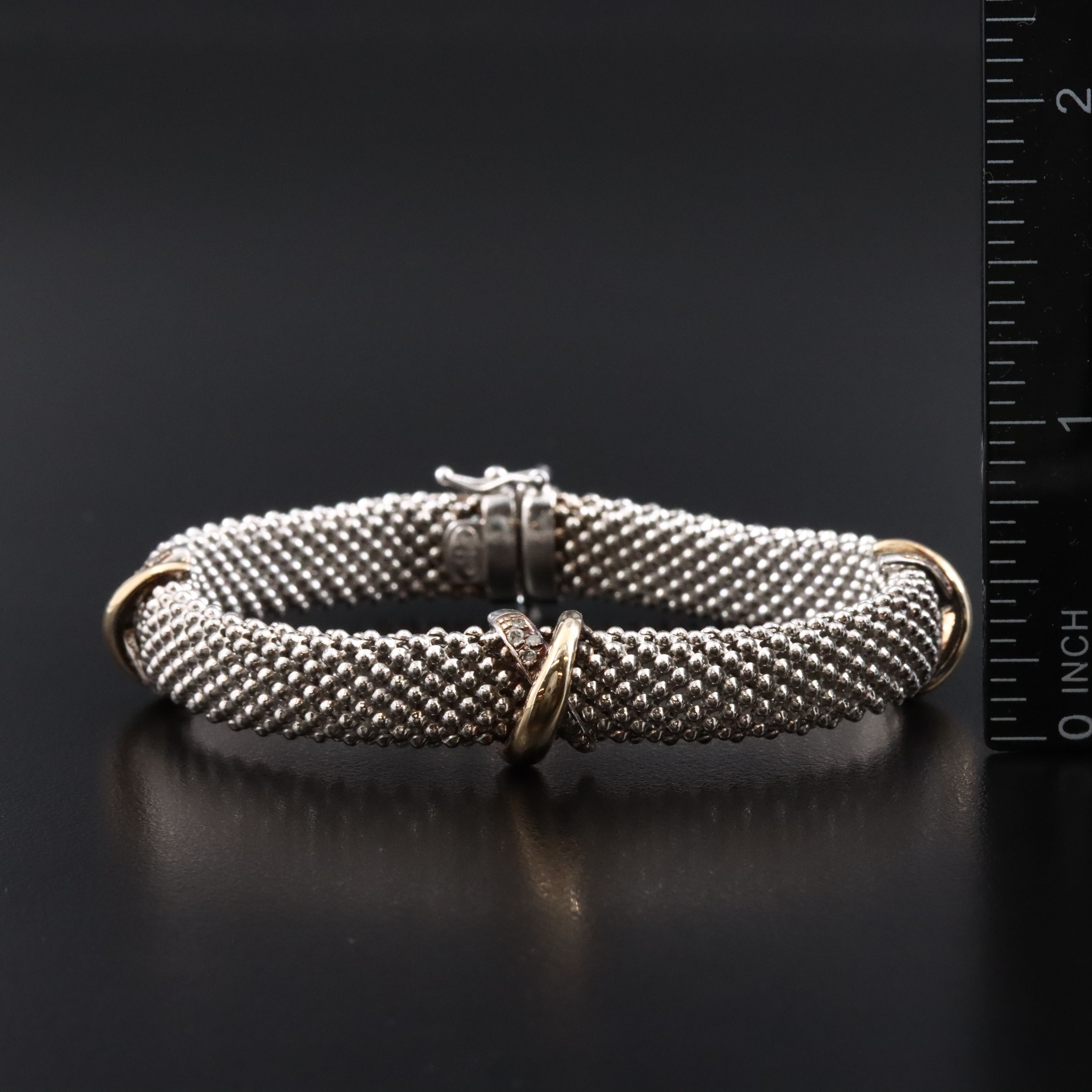 Sterling Mesh Triple X Station Bracelet with Diamond Accents