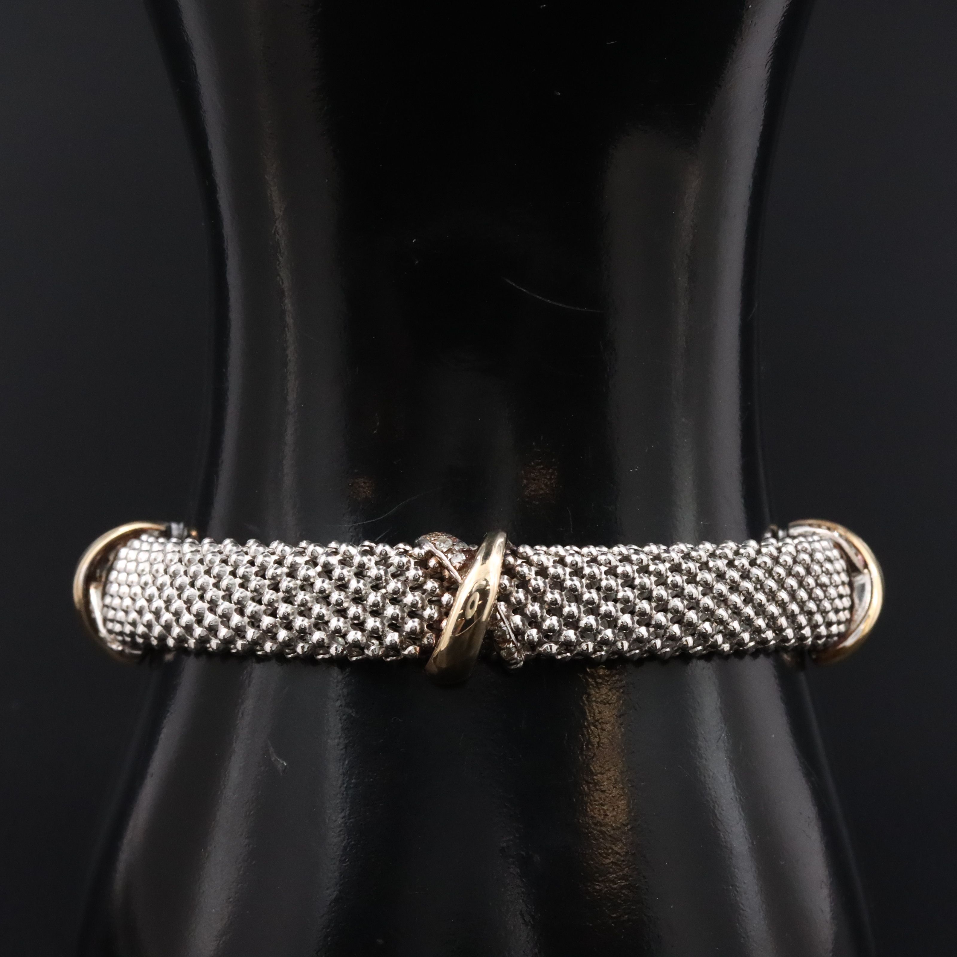 Sterling Mesh Triple X Station Bracelet with Diamond Accents