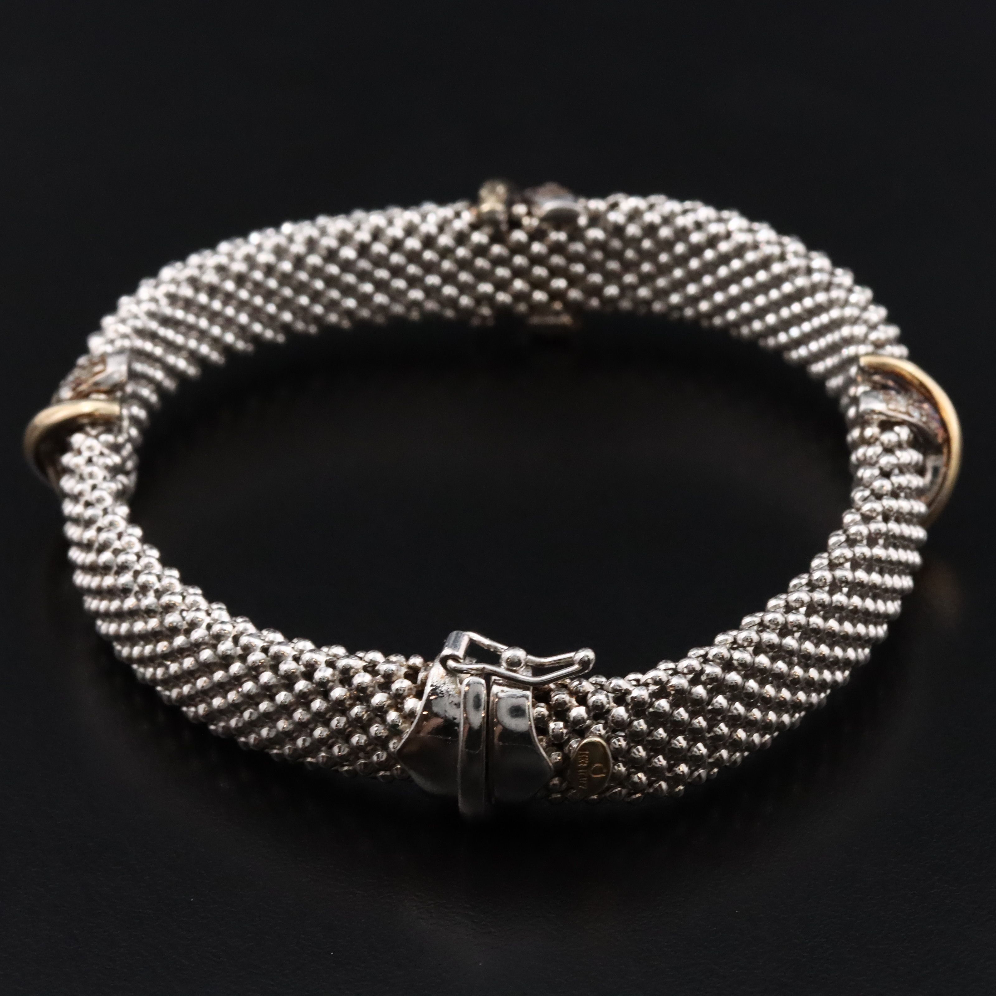 Sterling Mesh Triple X Station Bracelet with Diamond Accents