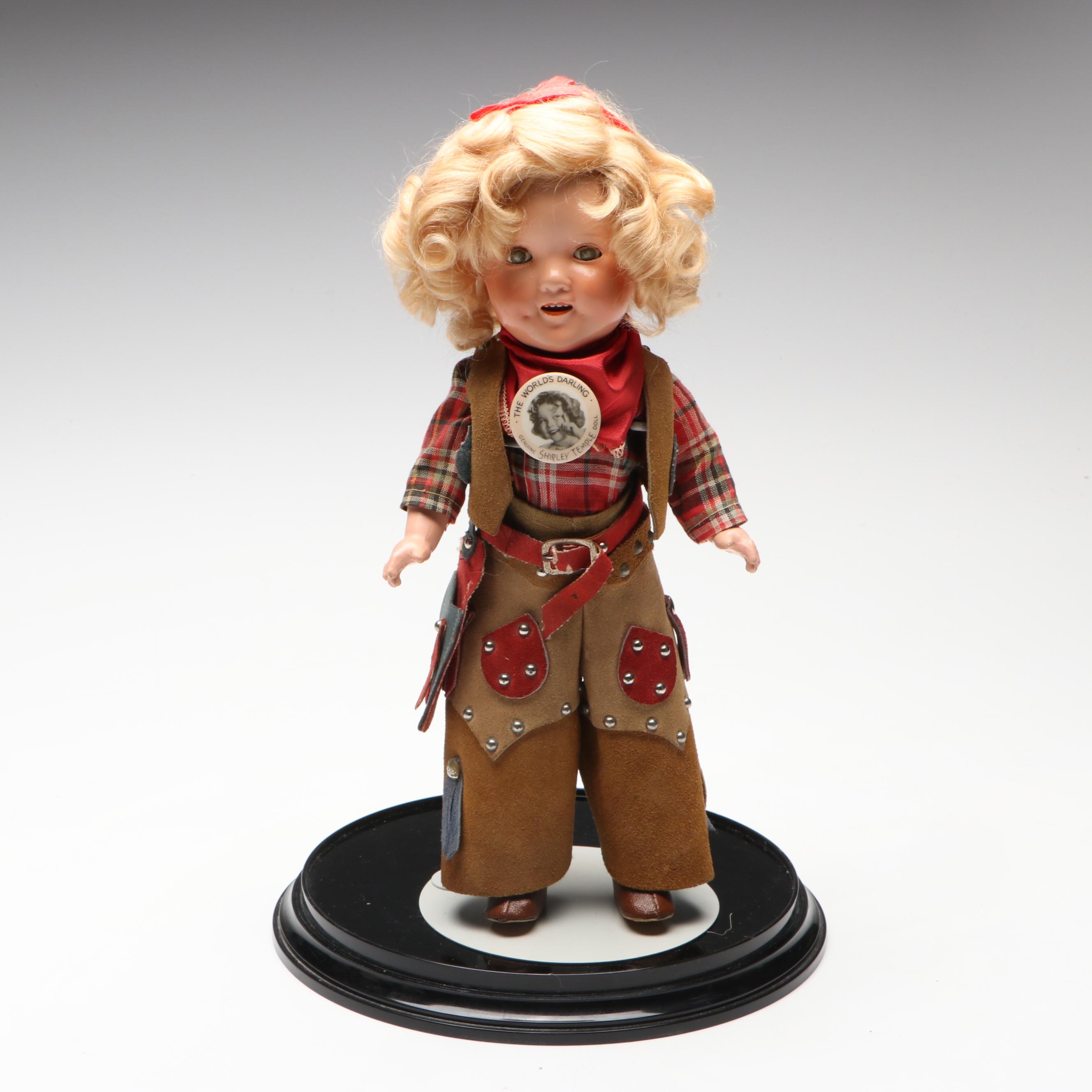 Western Inspired Shirley Temple Doll with Cloche, Mid-20th Century