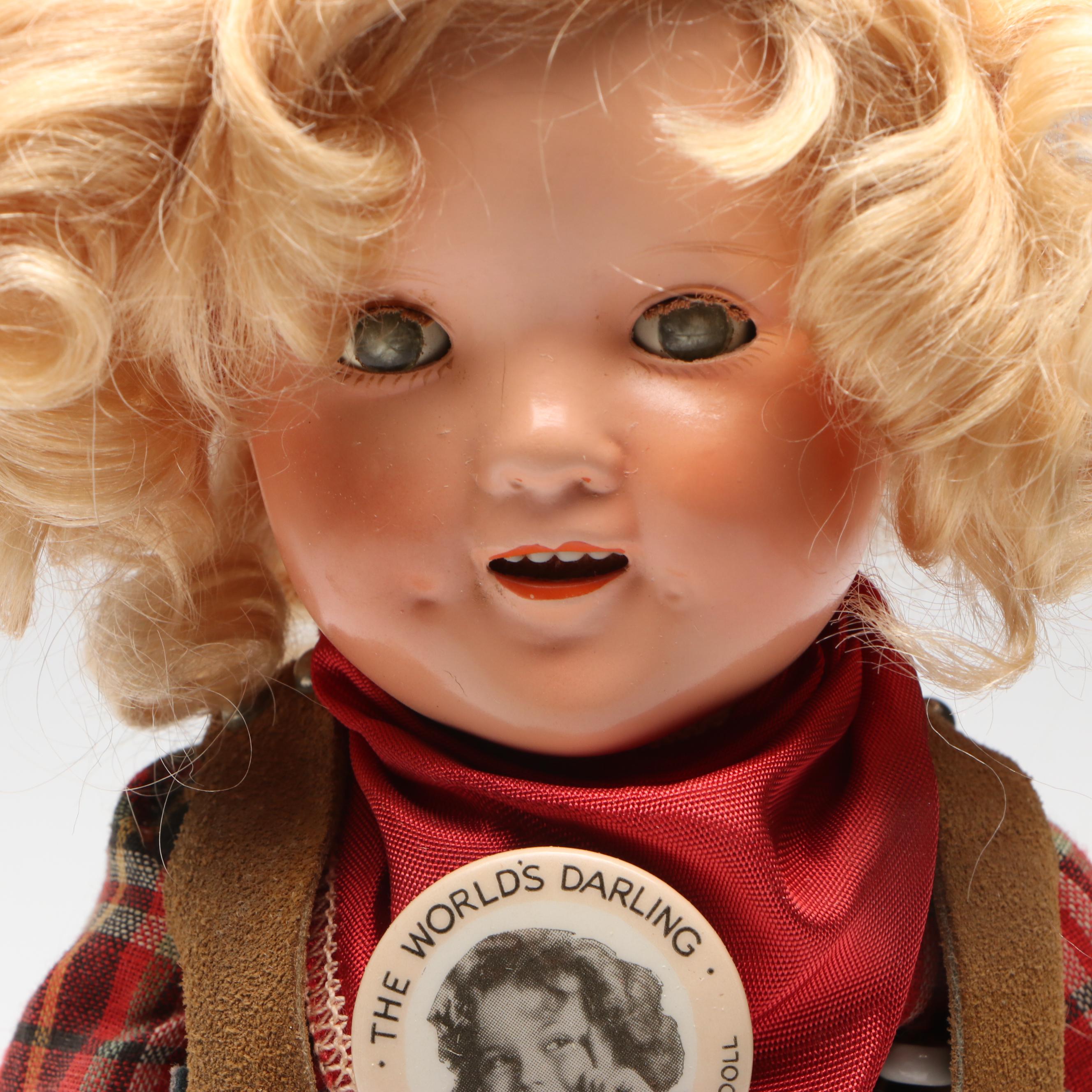 Western Inspired Shirley Temple Doll with Cloche, Mid-20th Century