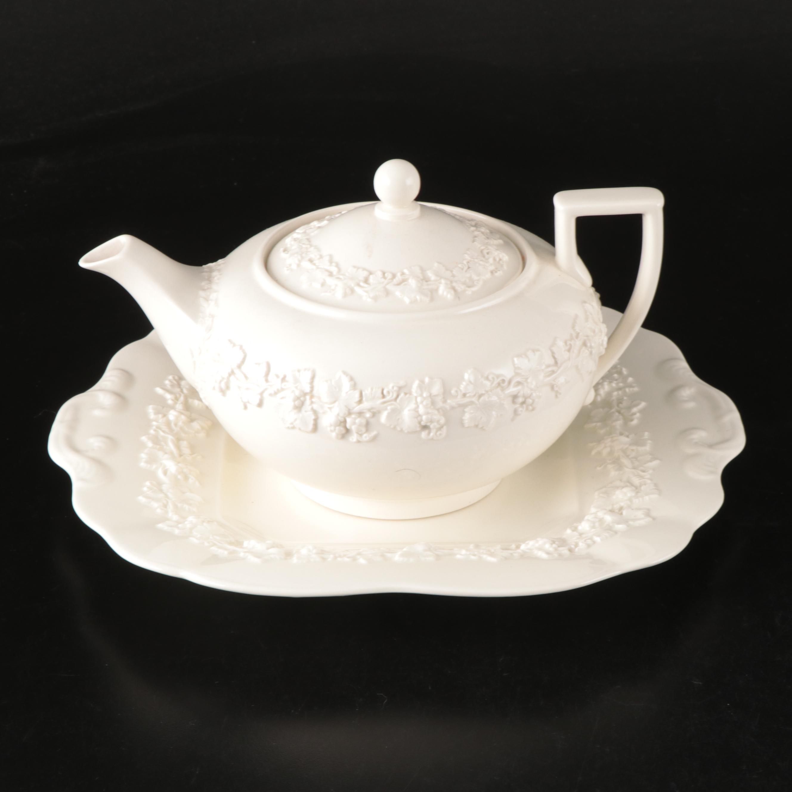 Wedgwood "Cream Color on Cream Color" Ceramic Teapot and More