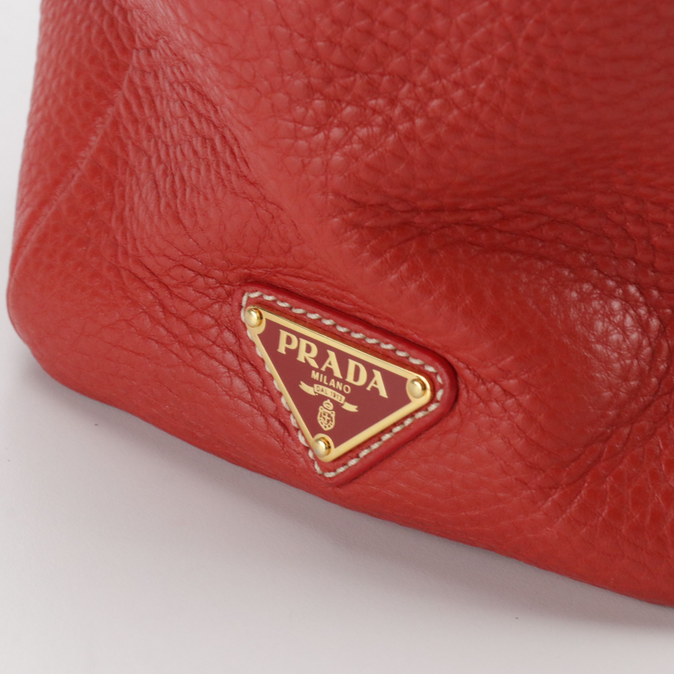 Prada Large Zippered Shoulder Tote in Red Vitello Daino Leather