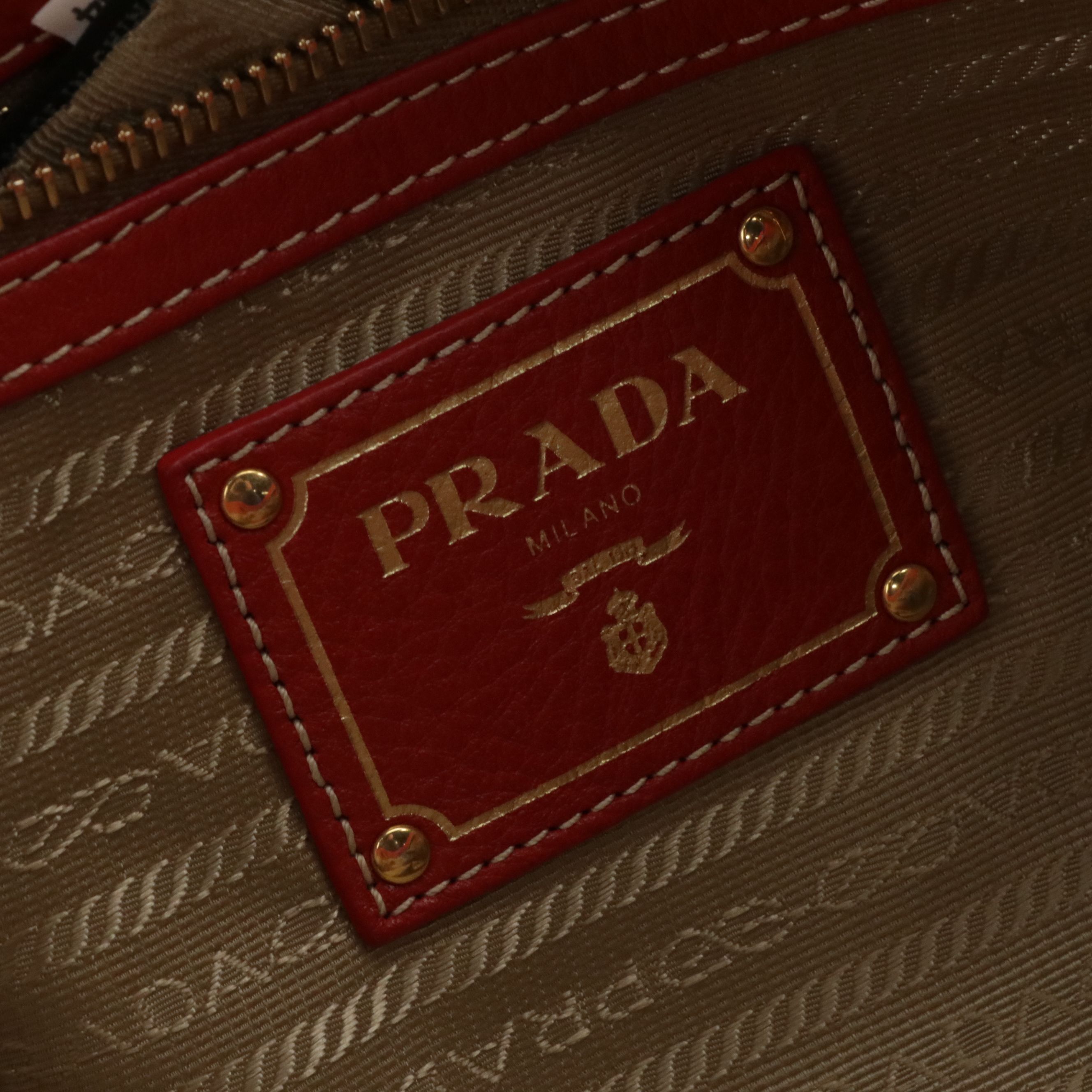 Prada Large Zippered Shoulder Tote in Red Vitello Daino Leather