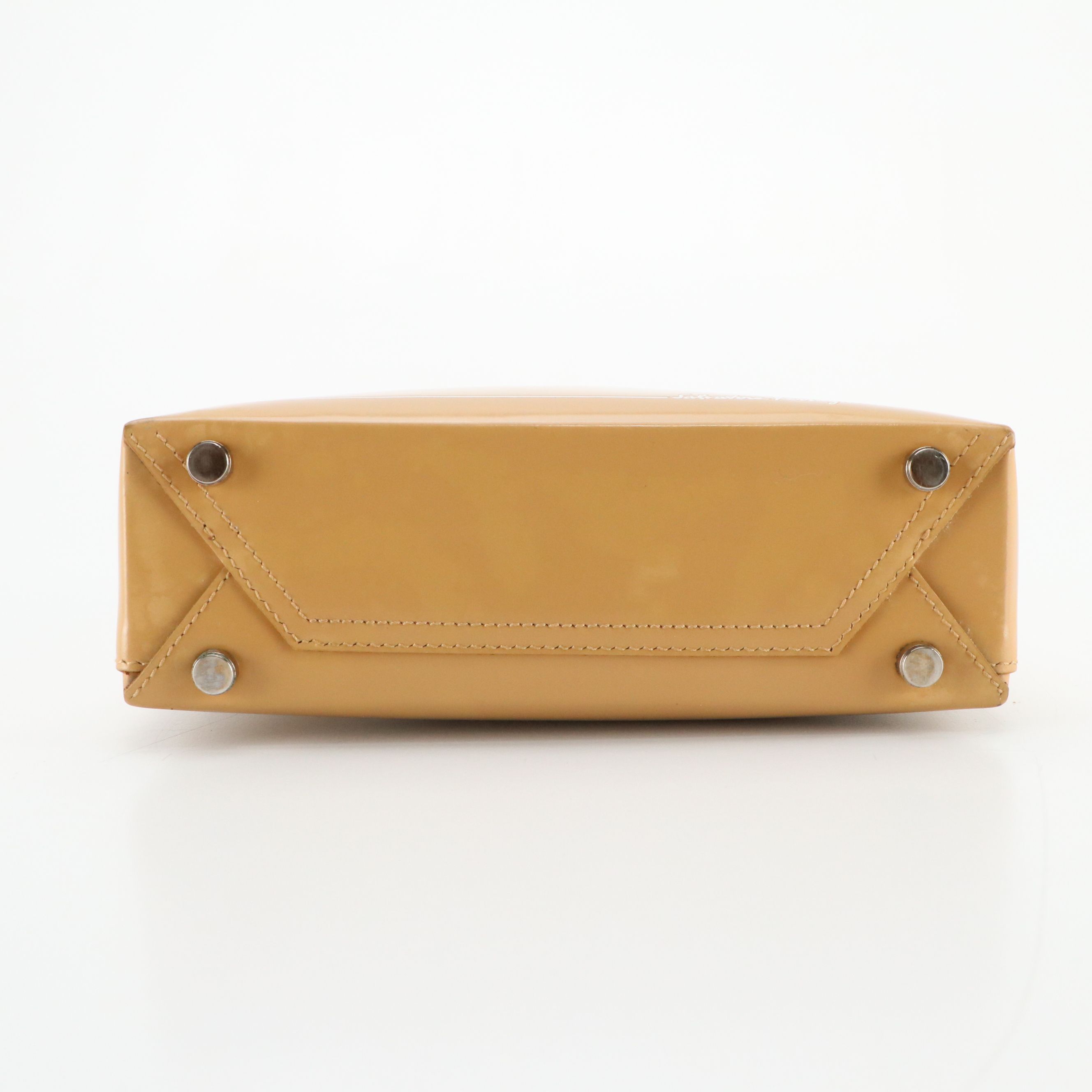 Salvatore Ferragamo Mini Tote Bag in Beige Glossy Box Leather