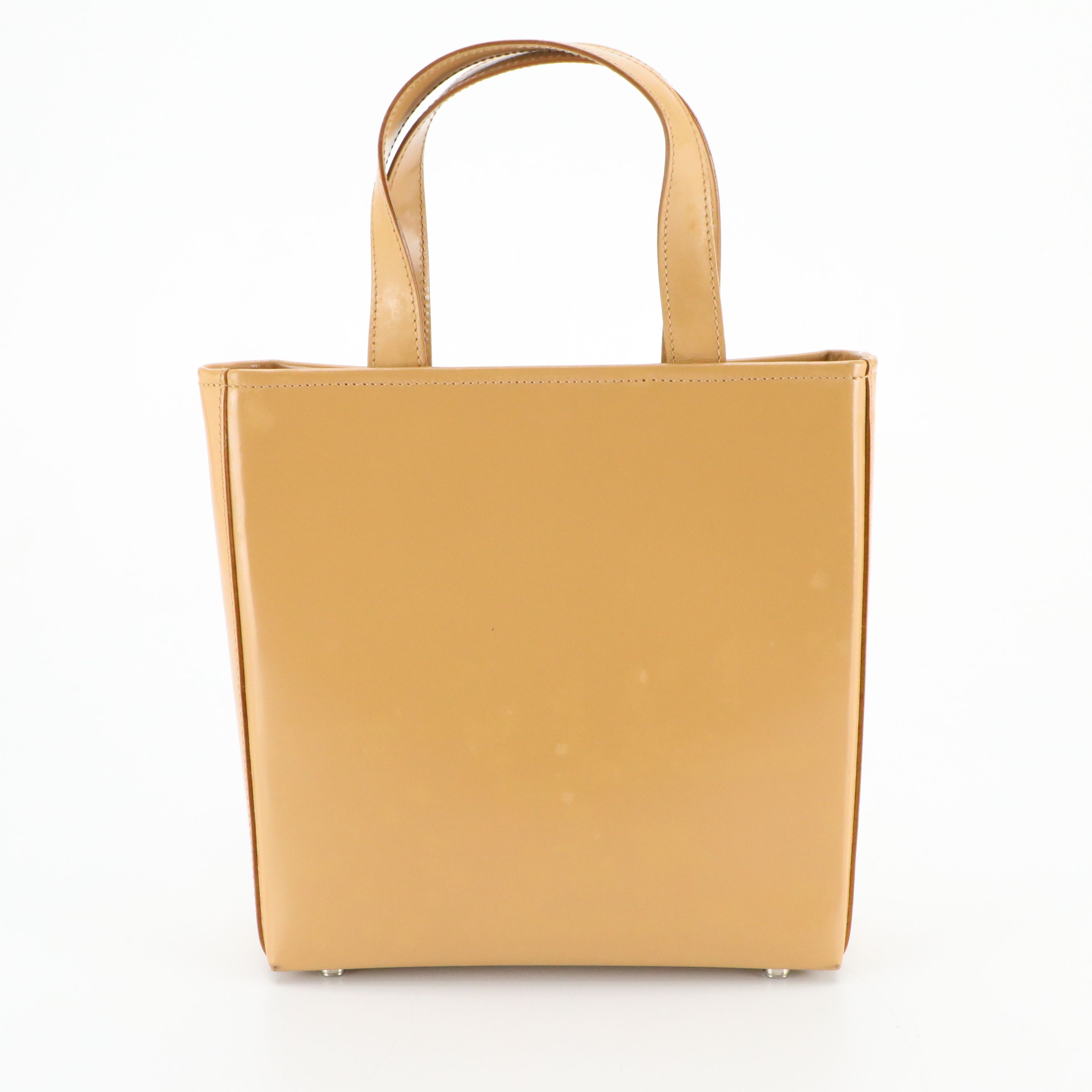 Salvatore Ferragamo Mini Tote Bag in Beige Glossy Box Leather