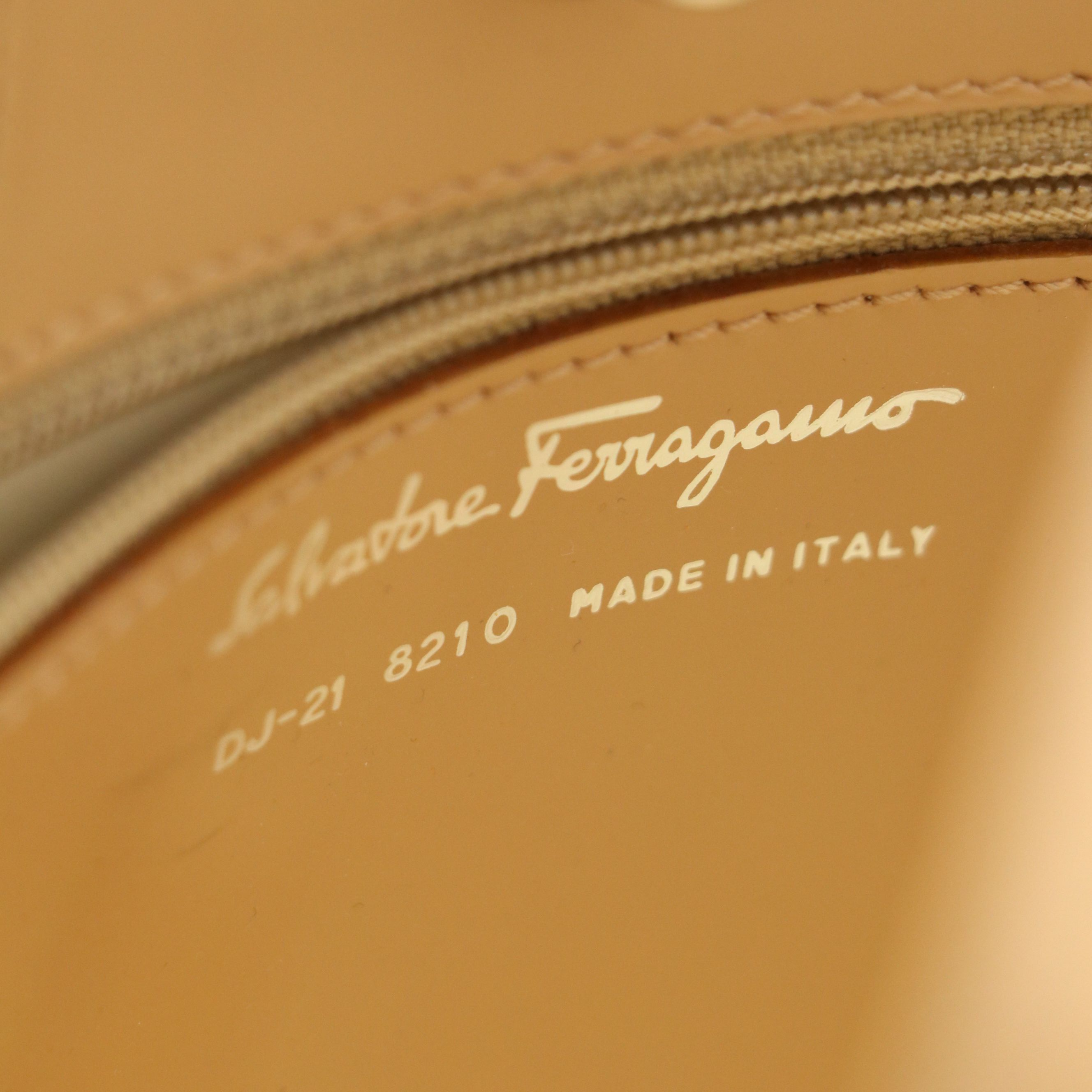 Salvatore Ferragamo Mini Tote Bag in Beige Glossy Box Leather