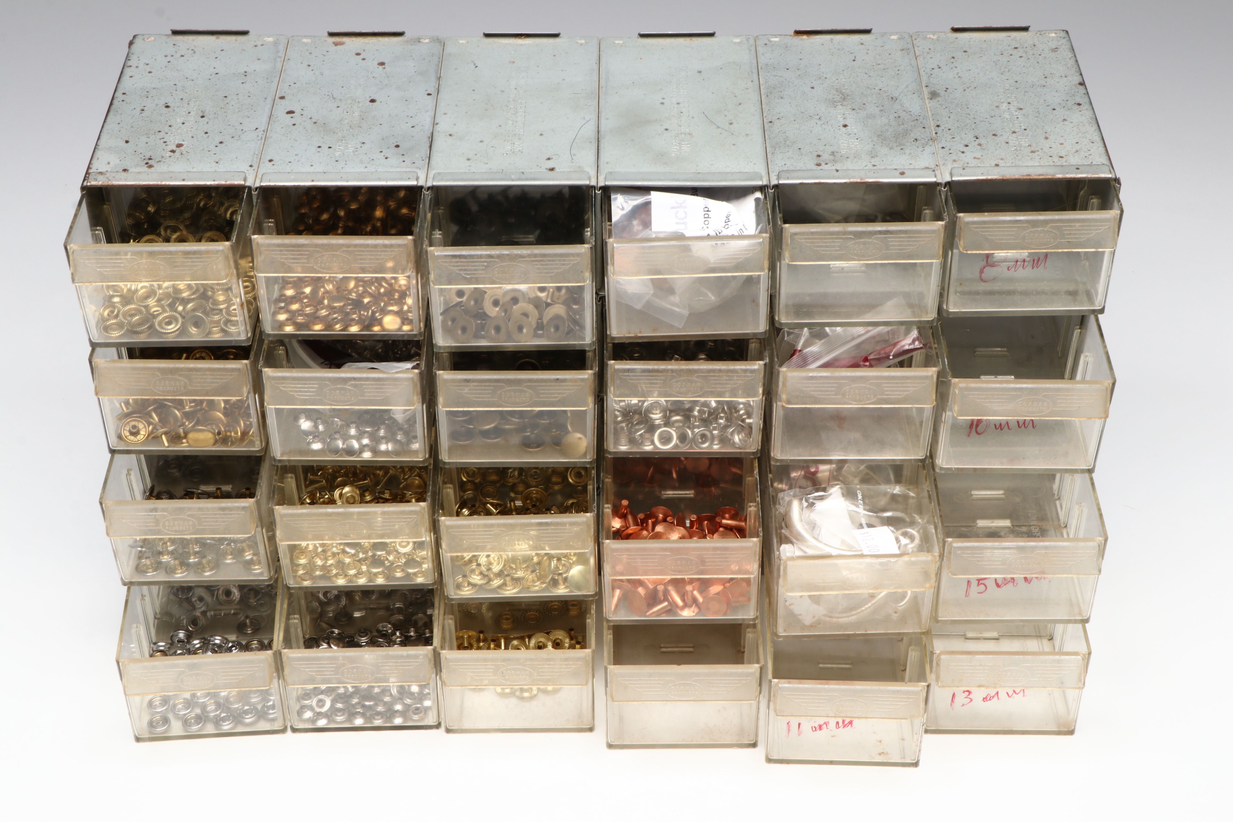 Cast Iron Hand Rivet Press with Grommets, Rivets and Snaps in Organizer