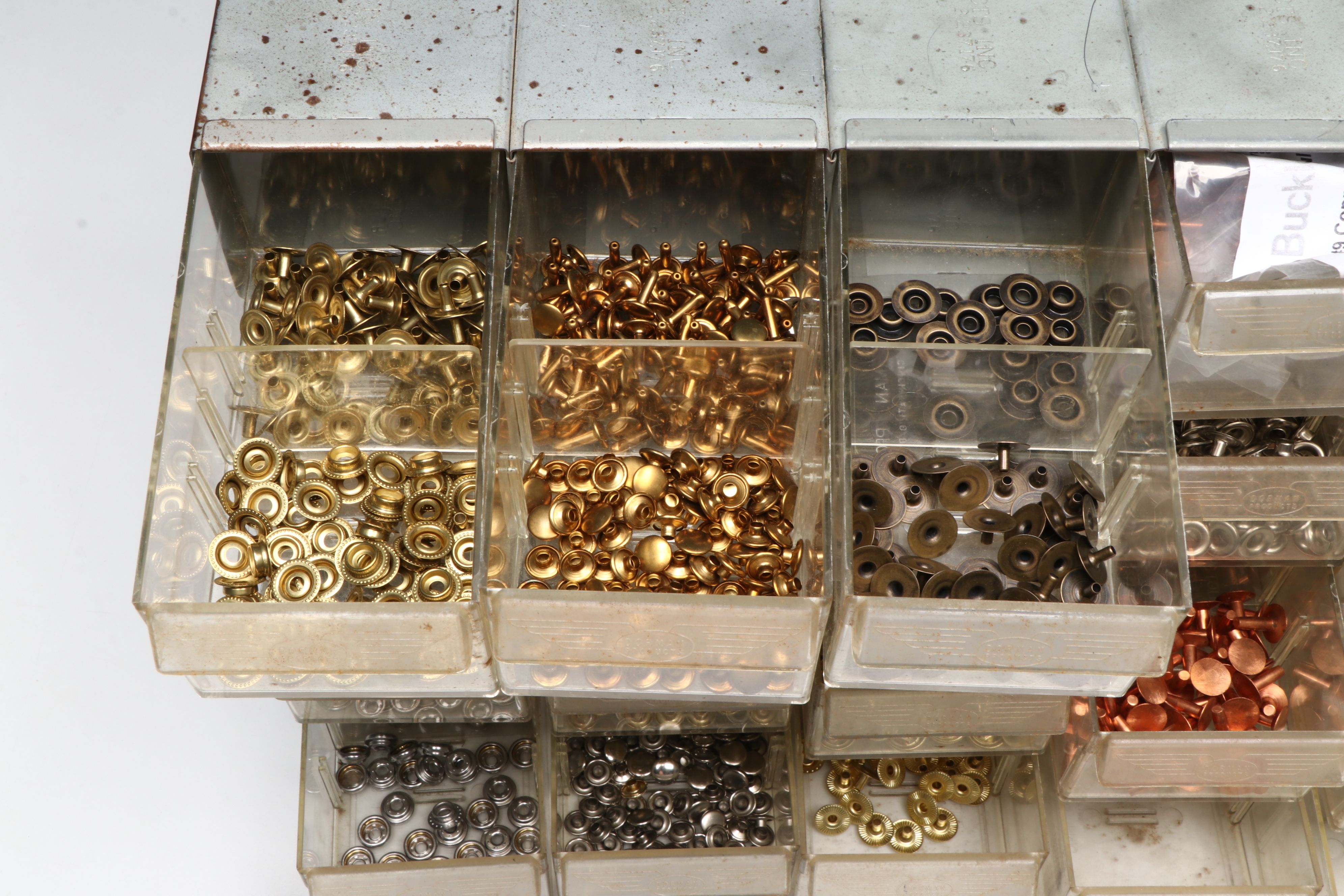 Cast Iron Hand Rivet Press with Grommets, Rivets and Snaps in Organizer