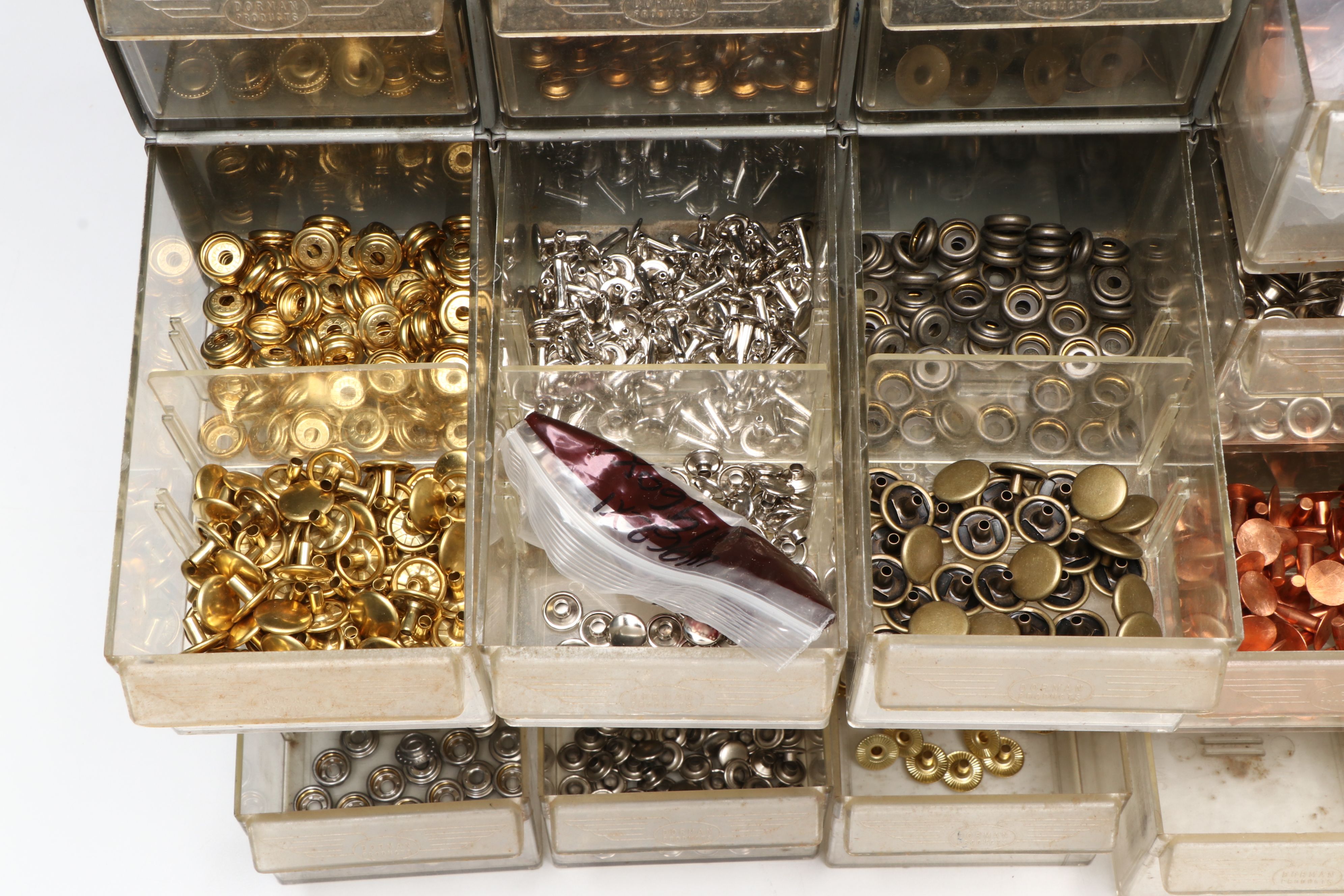 Cast Iron Hand Rivet Press with Grommets, Rivets and Snaps in Organizer