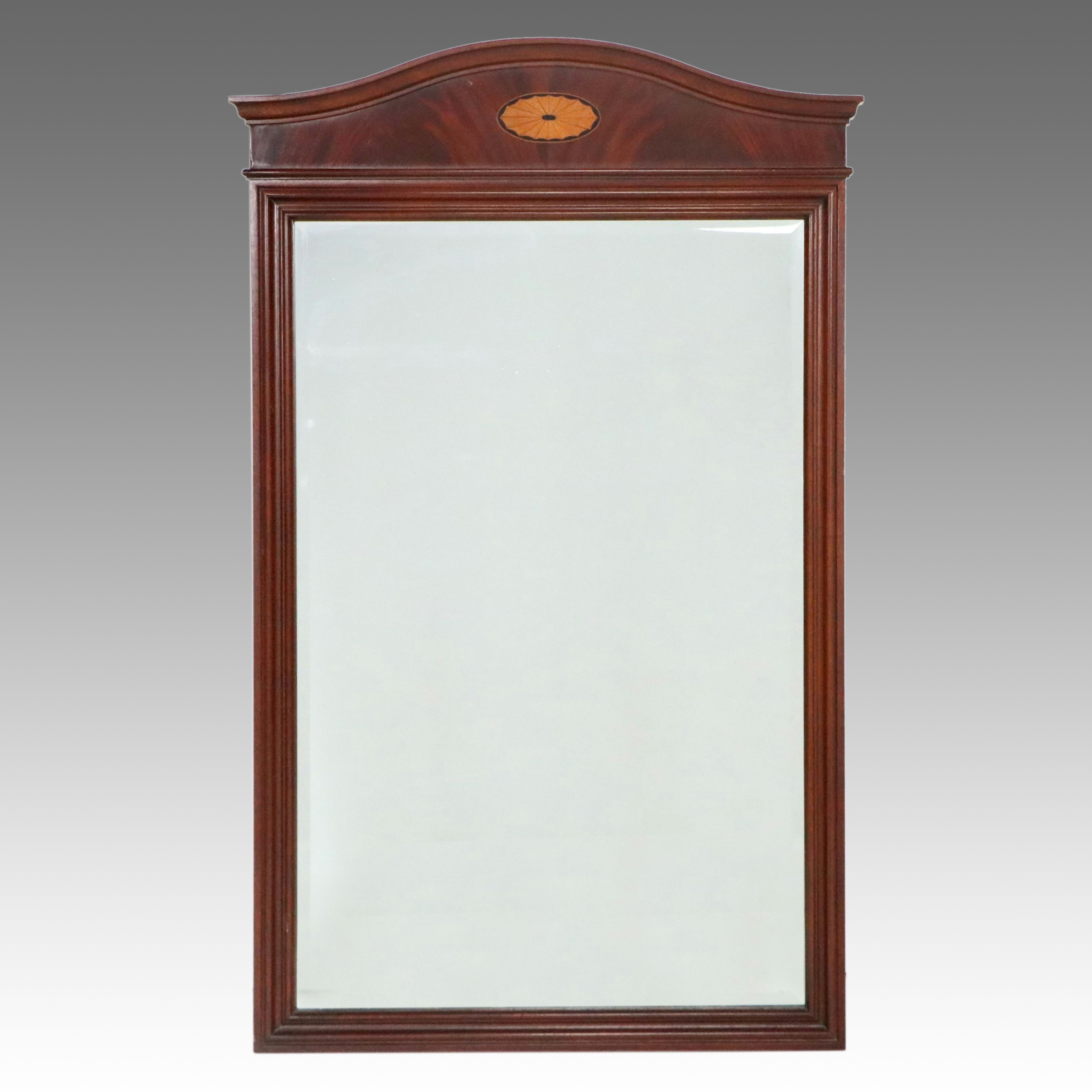 Federal Style Flame Mahogany Wall Mirror with Patera Inlay, Vintage
